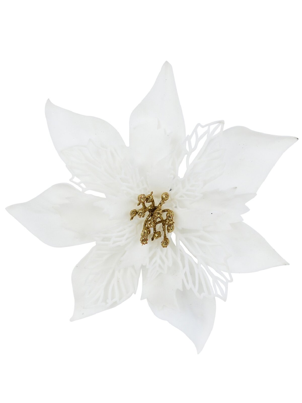 White With Gold Cyathia Poinsettia Christmas Tree Clip Pick | 22cm — image 3