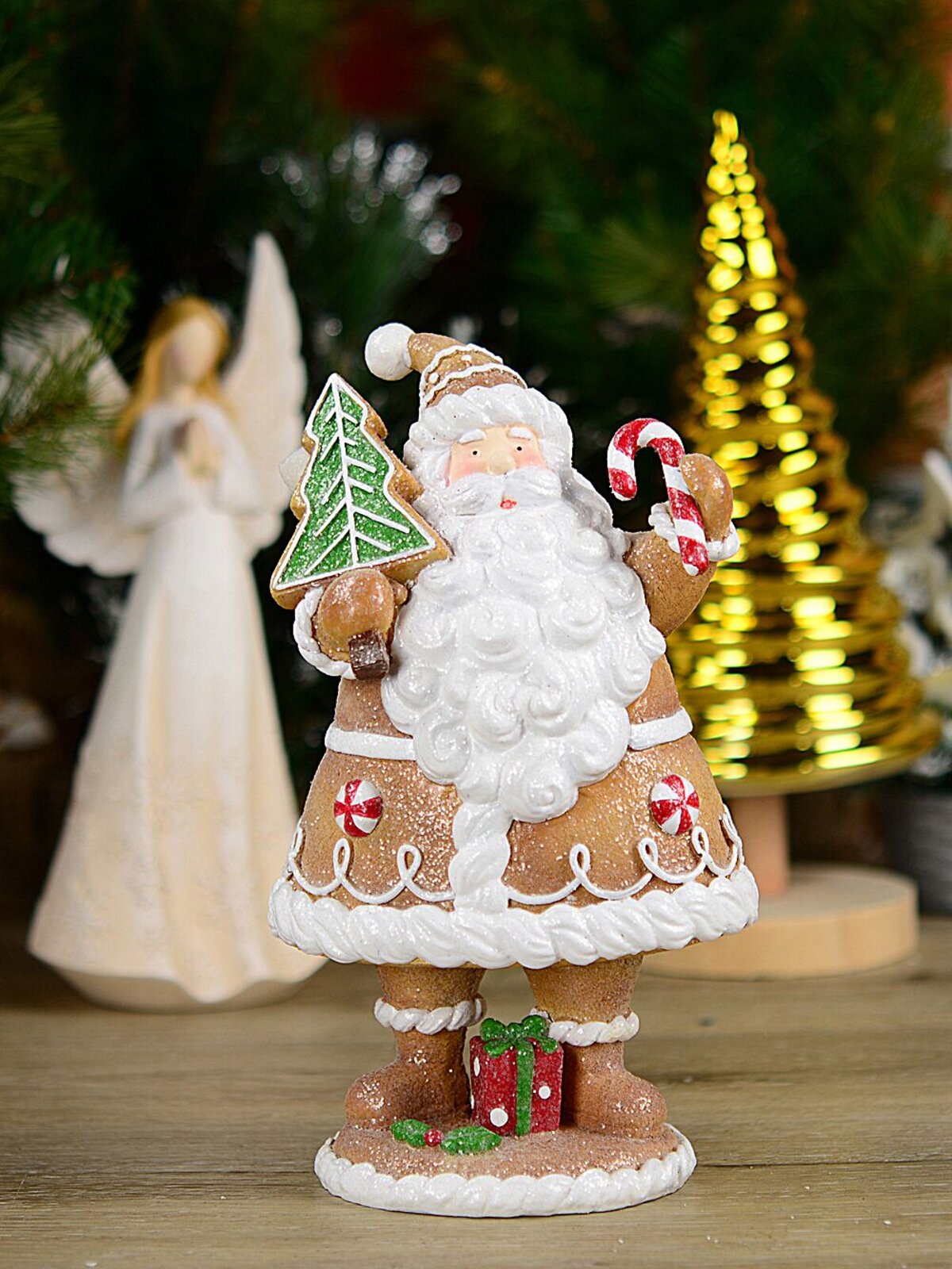 23cm Glitter Gingerbread Cookie Santa Resin Figurine — image 2