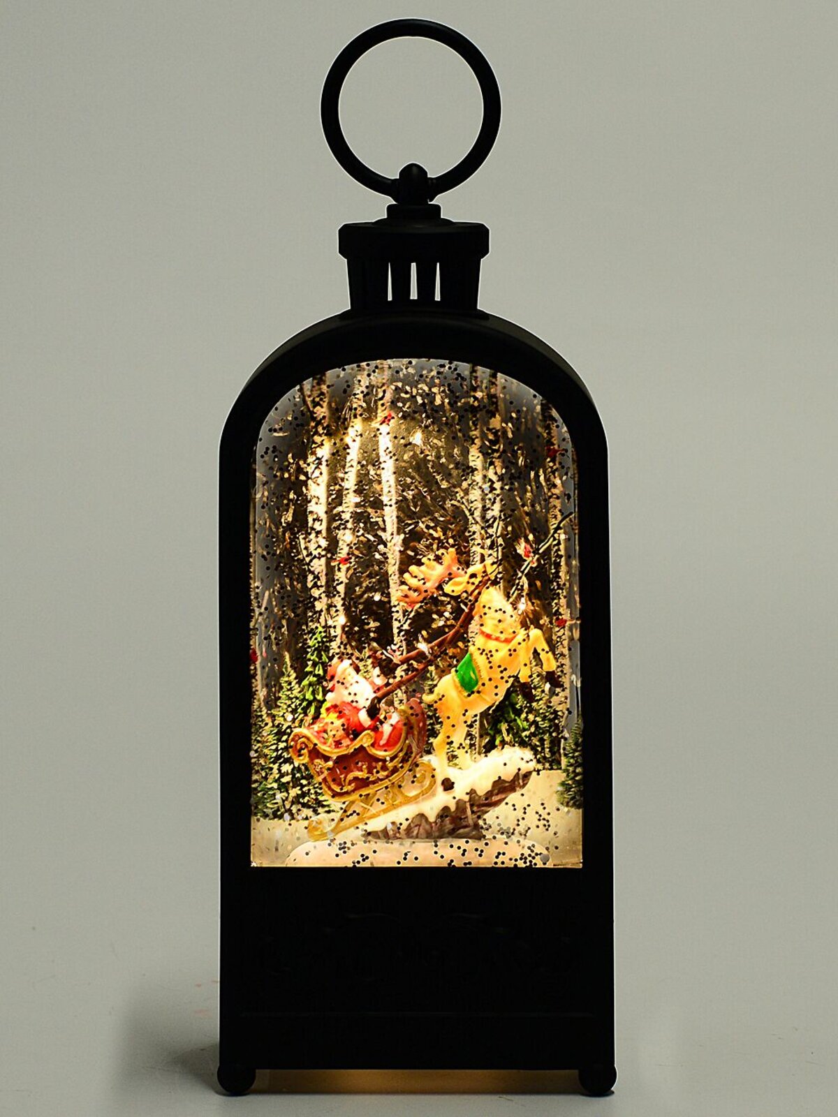 24cm Santa & Sleigh In Forest Snow Globe Lantern — image 2