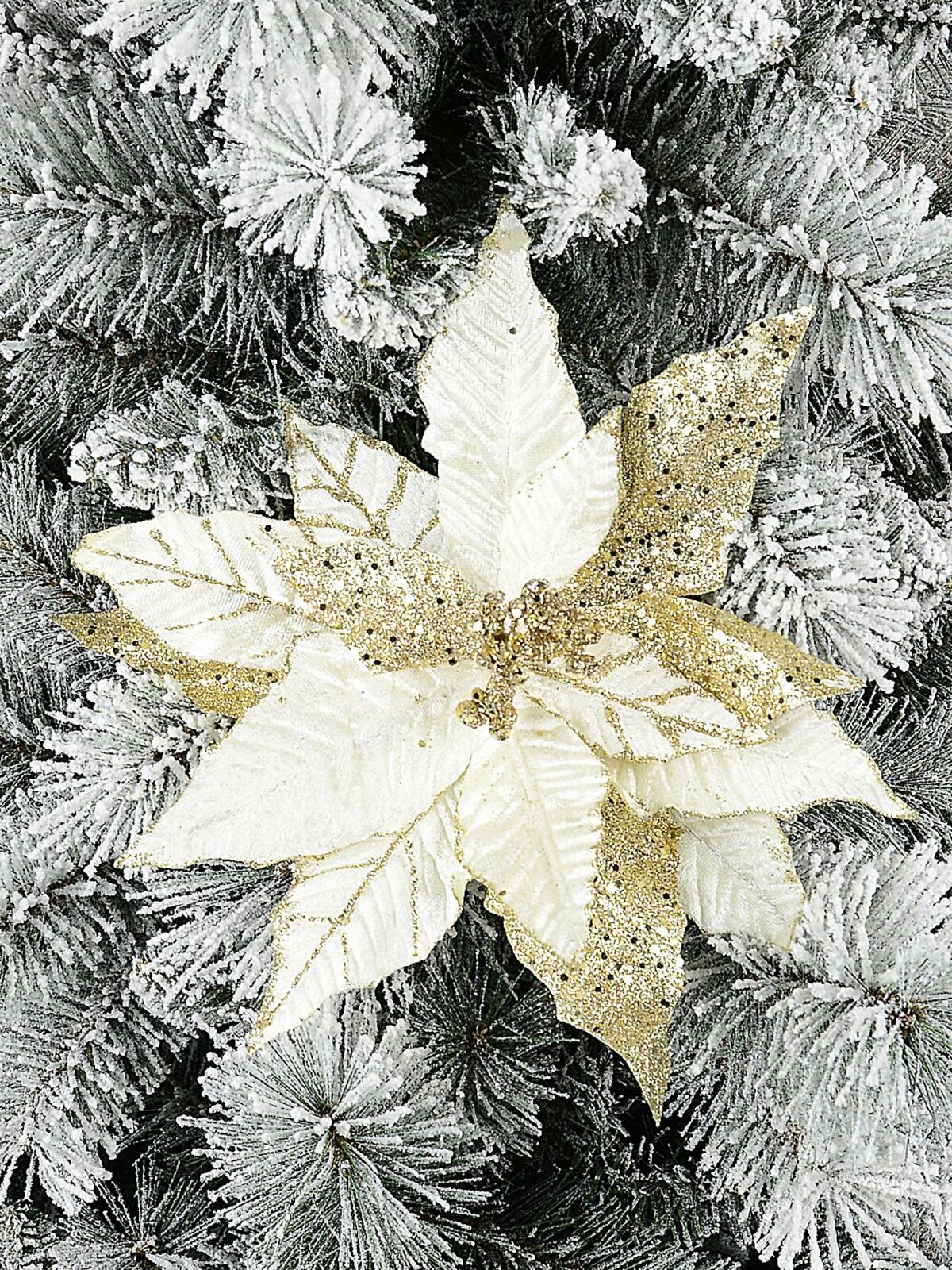 Gold Poinsettia Christmas Tree Clip Pick With Gold Glitter Detail | 25cm — image 2