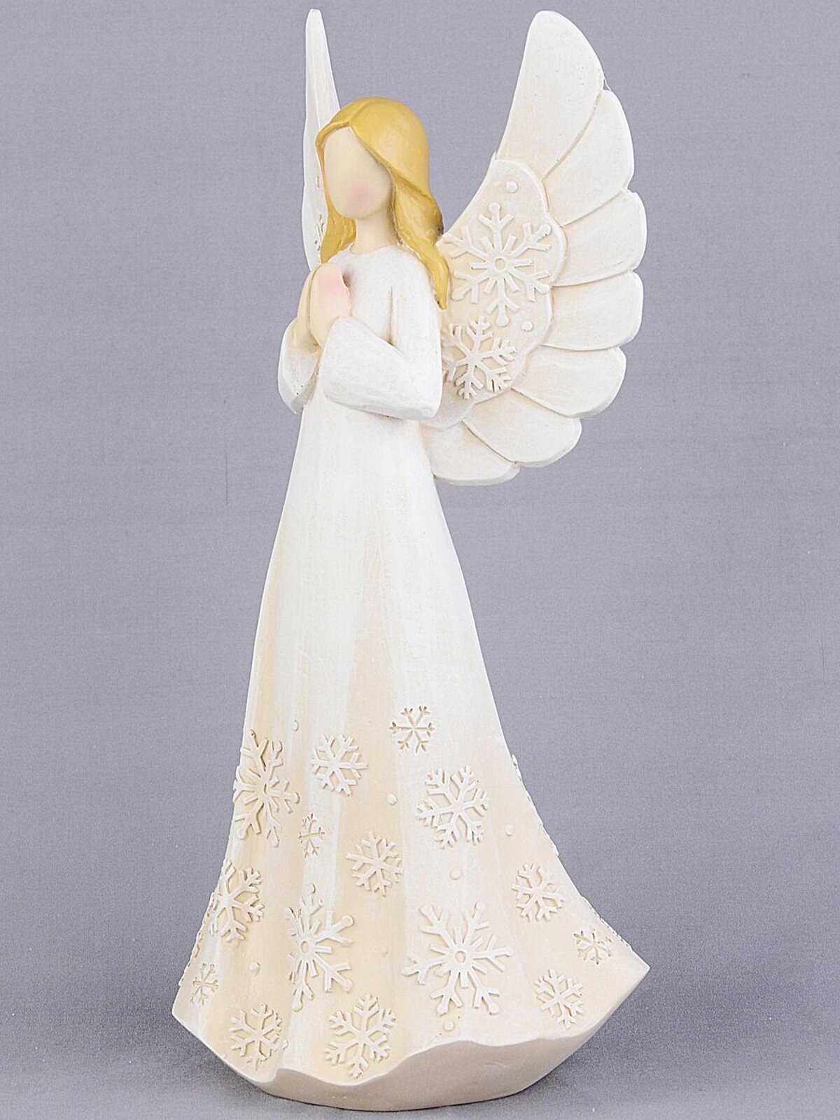 26cm Elegant Ivory Blessing Angel With Embossed Silver Snowflakes Figurine — image 7