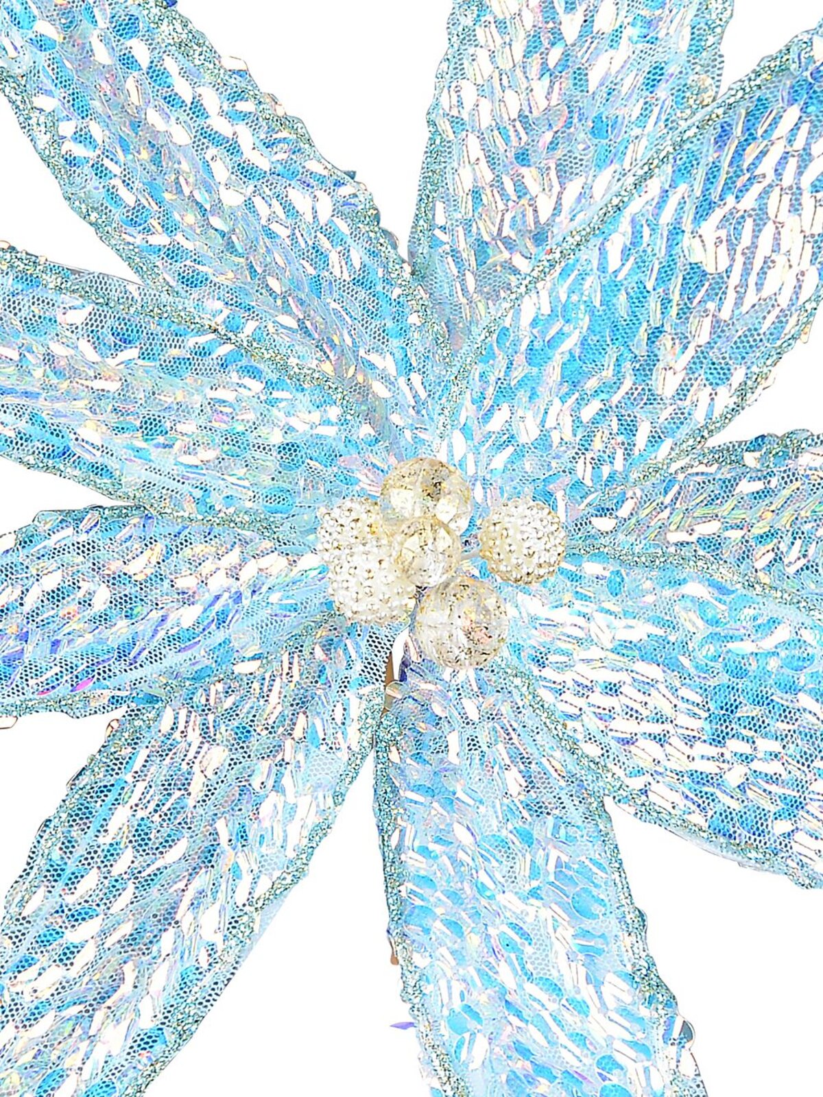 Turquoise Poinsettia With Iridescent Sequins Christmas Tree Clip Pick | 26cm — image 3