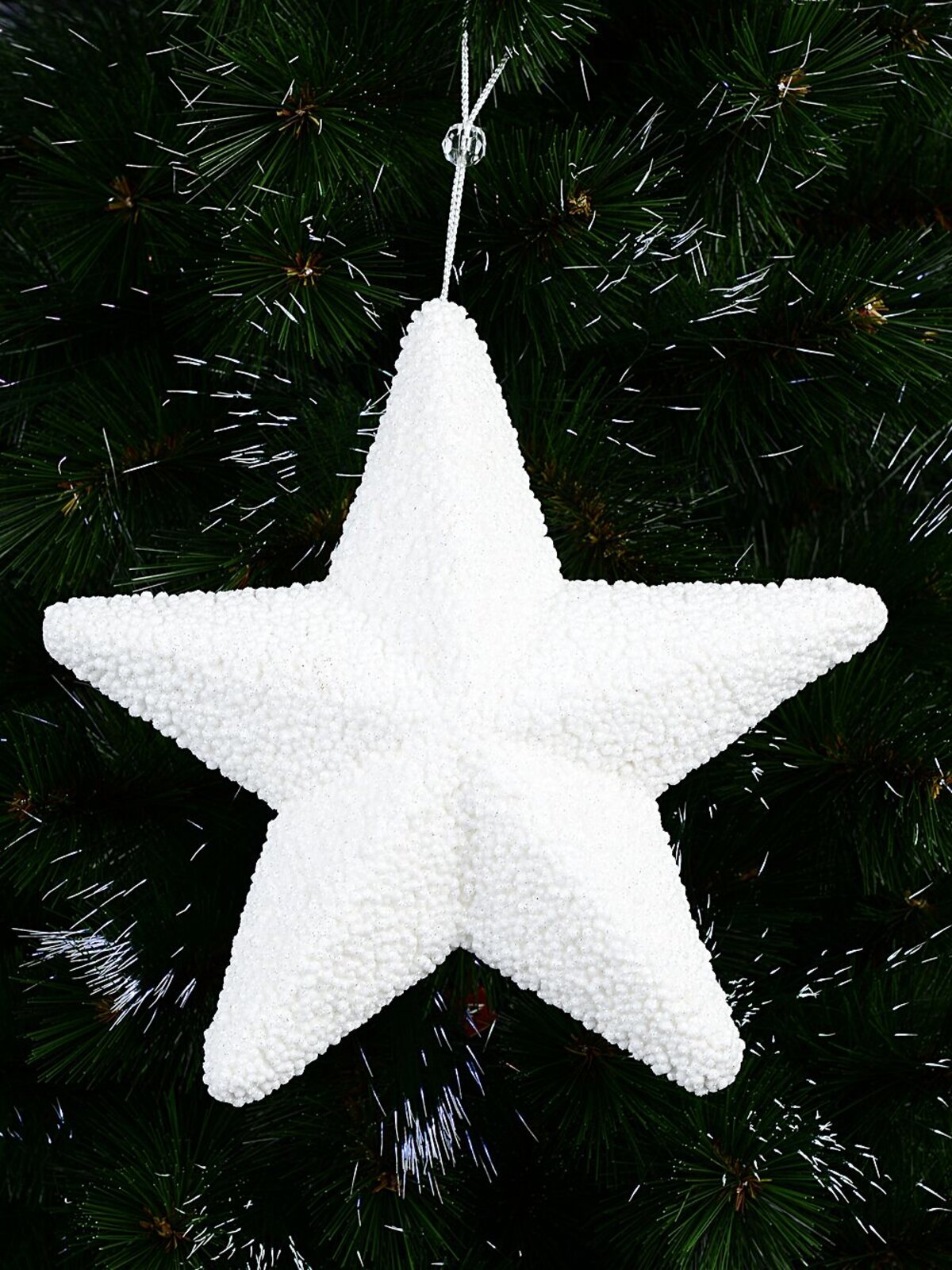 26cm White With Silver Glitter Textured Hanging Christmas Star Ornament — image 2