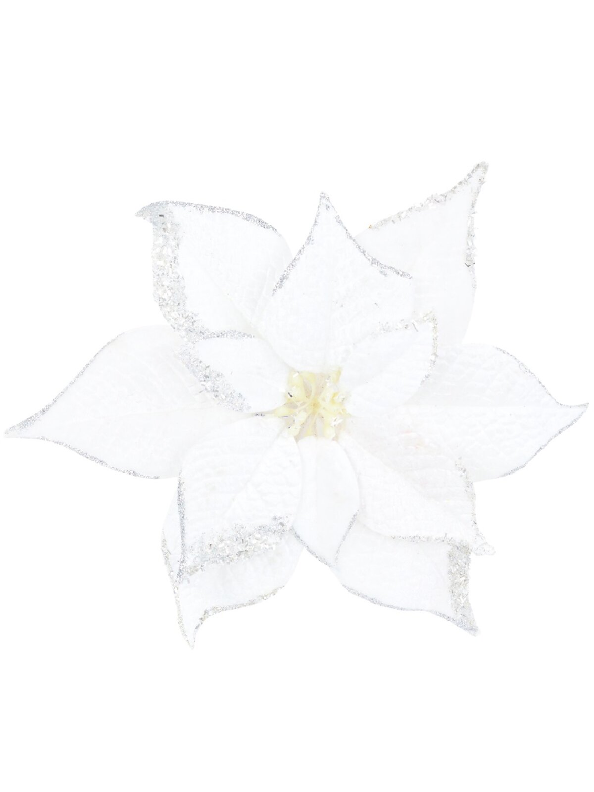White With Silver Edge Poinsettia Christmas Tree Stem Pick | 27cm — image 3