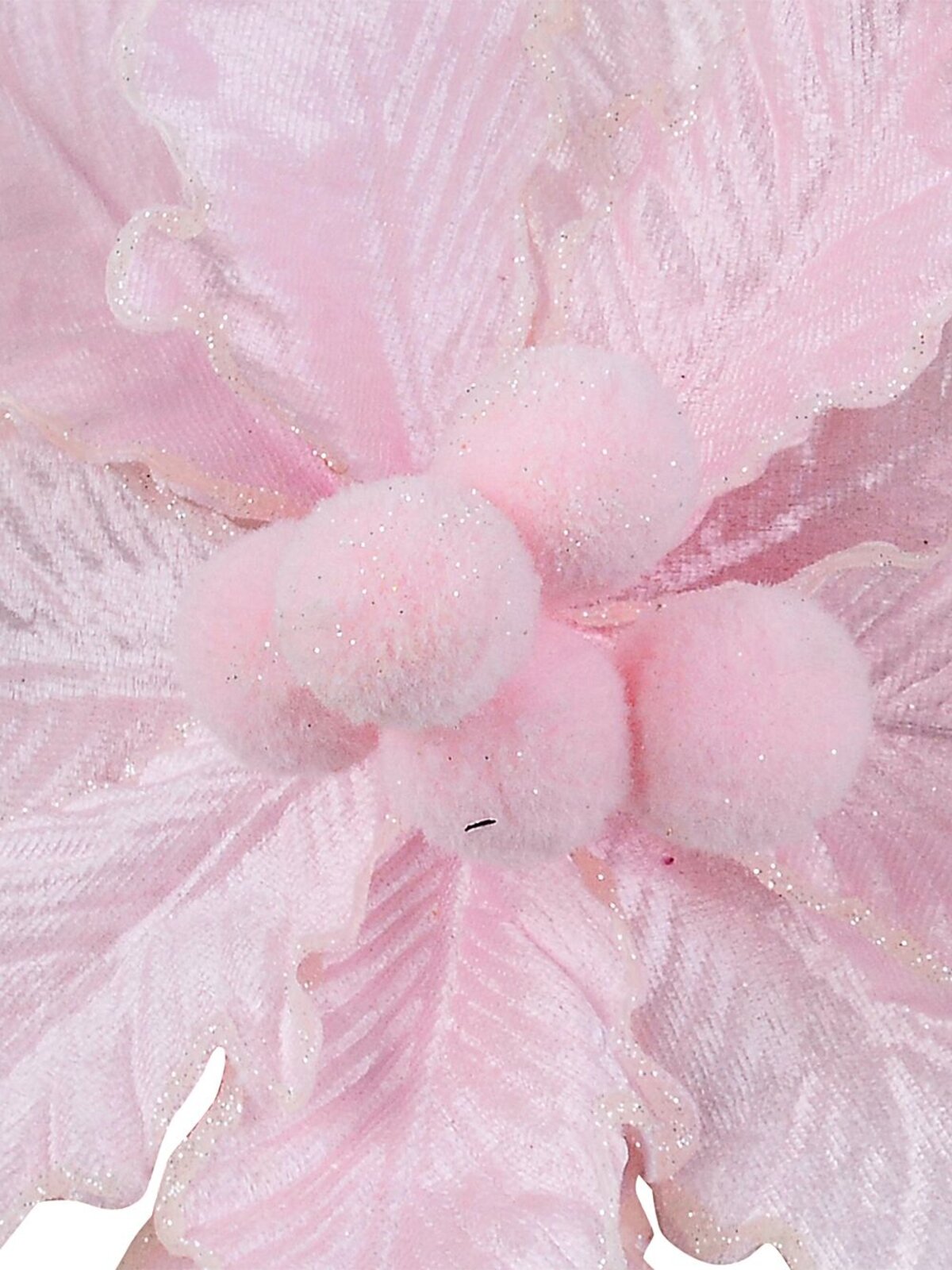 Light Pink Textured & Pink Pom Pom Poinsettia Christmas Tree Clip Pick | 28cm — image 3