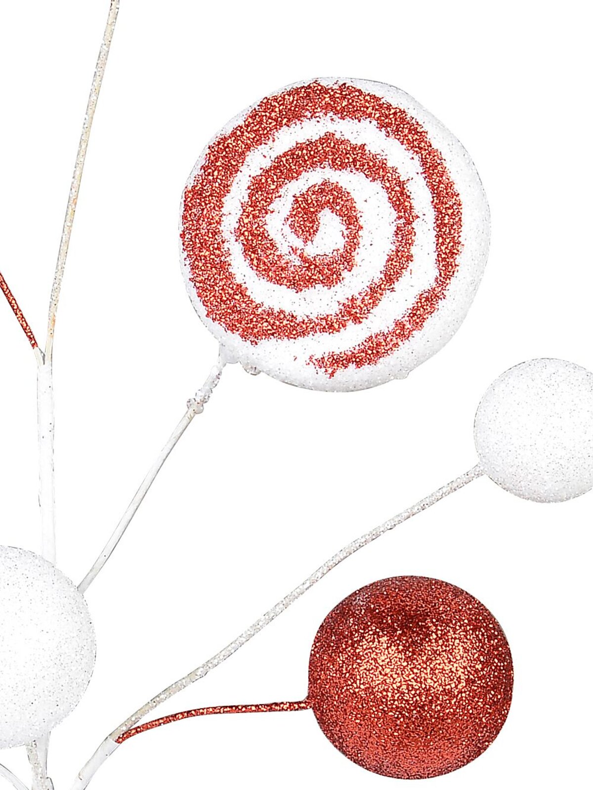 Red & White Candy Cane Swirls & Balls Christmas Tree Clip Pick | 28cm — image 3
