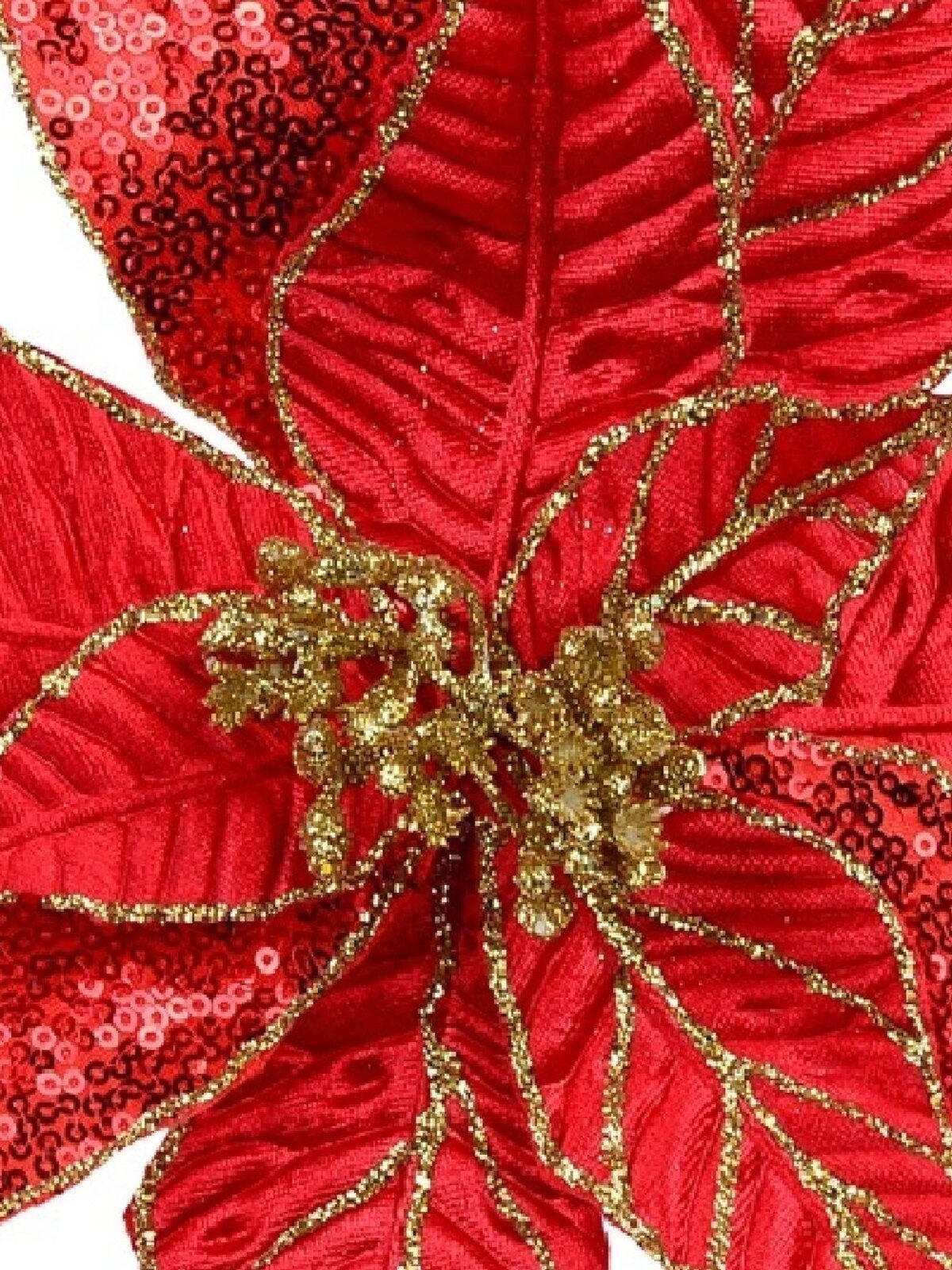 Three Style Red & Gold Glitter Poinsettia Christmas Tree Clip Pick | 28cm — image 3