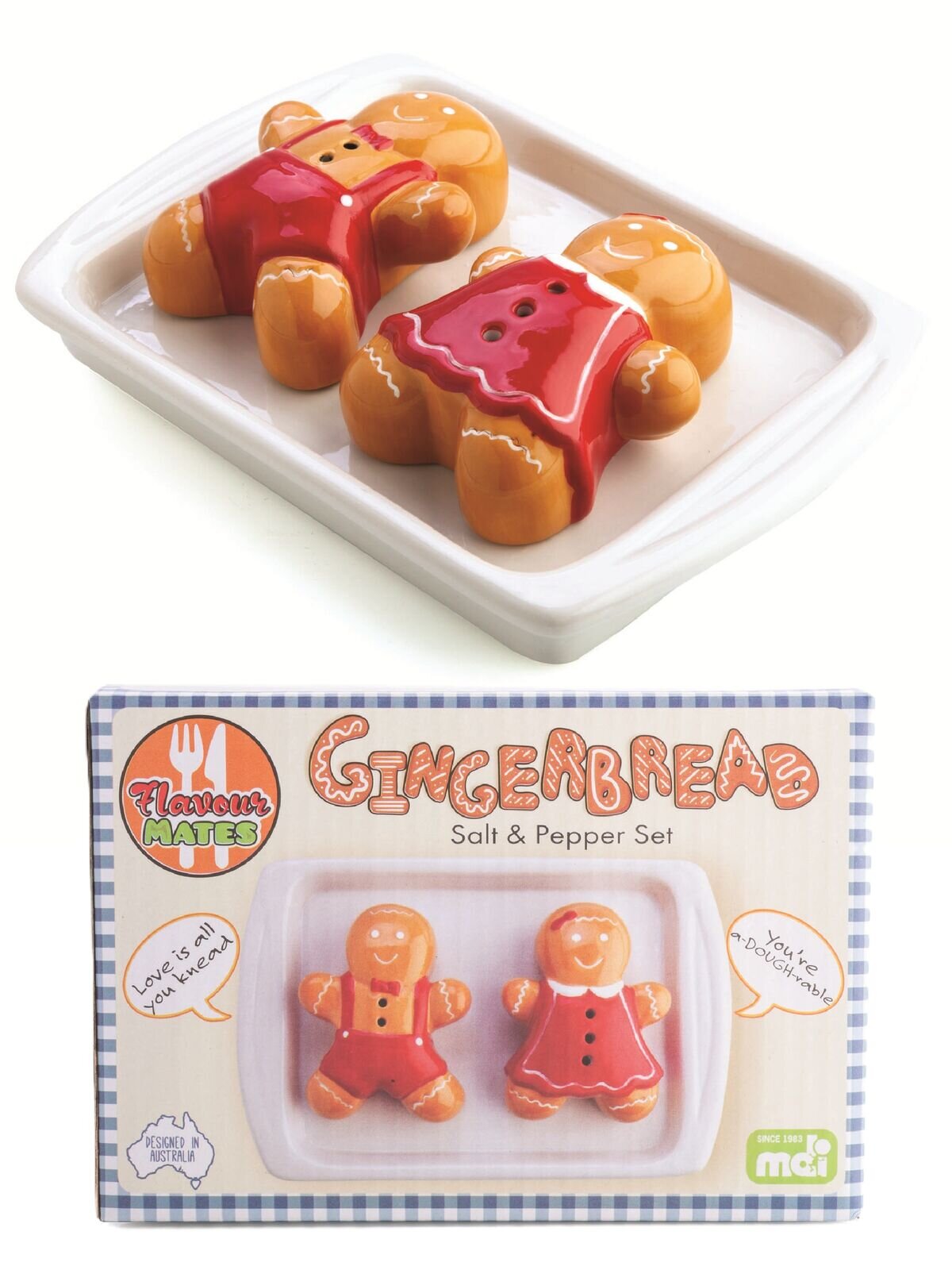 3 Piece Ceramic Gingerbread Couple Salt & Pepper Shaker Set — image 3