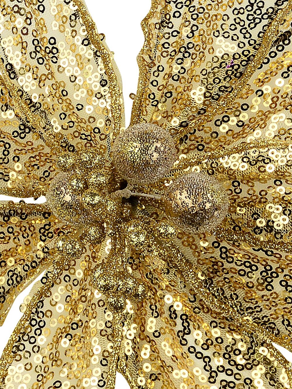 Gold Sequins On Mesh Poinsettia Christmas Tree Clip Pick | 30cm — image 3