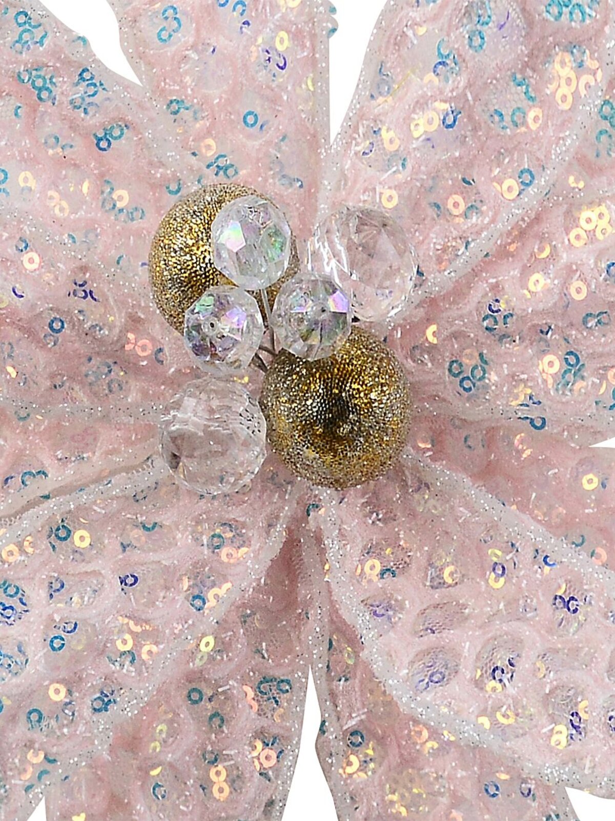 Light Pink Honeycomb Mesh & Sequin Poinsettia Christmas Tree Clip Pick | 30cm — image 3