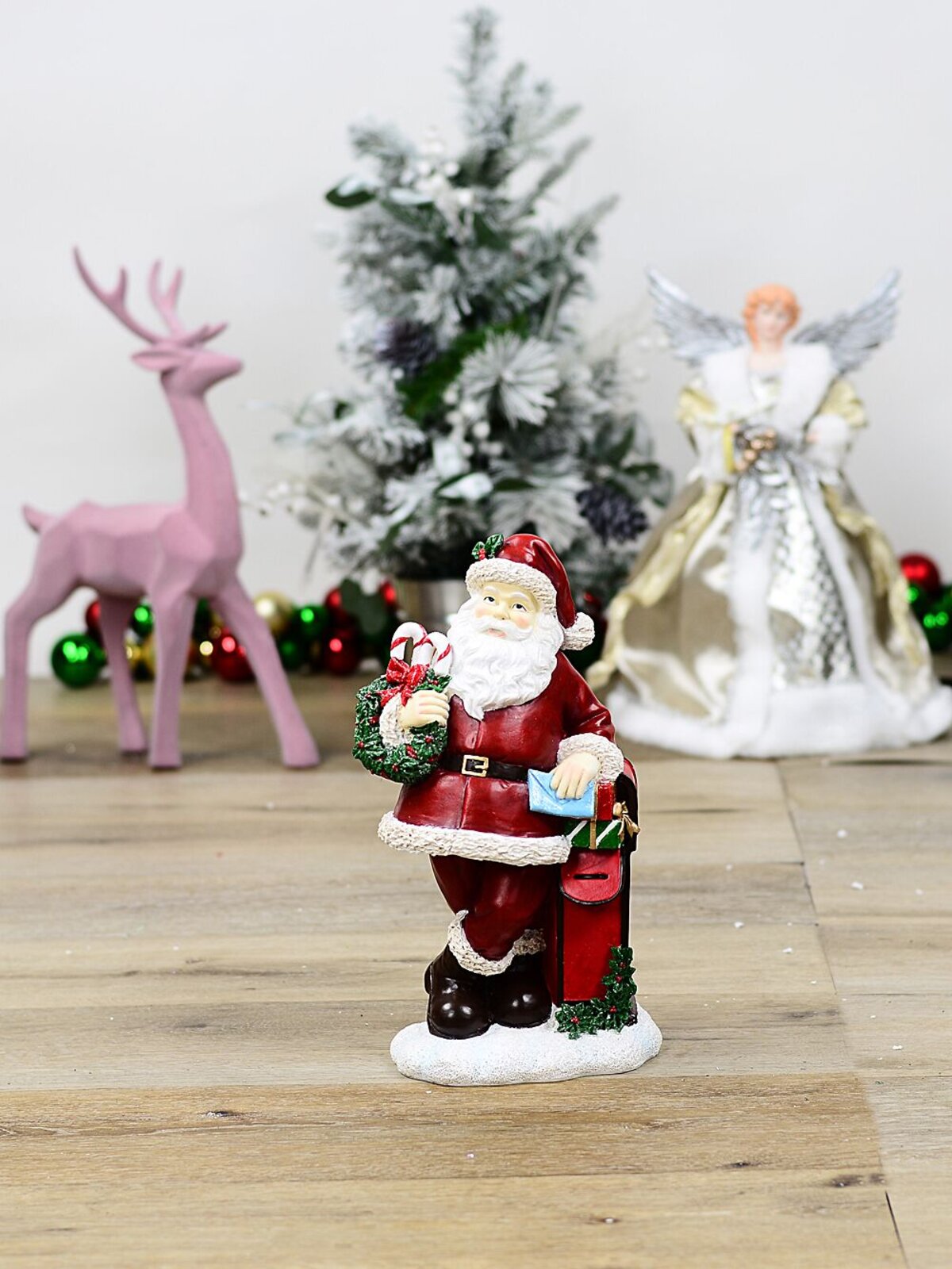 33cm Classic Santa Claus & Mail Post Box Decorative Resin Statue Ornament — image 2