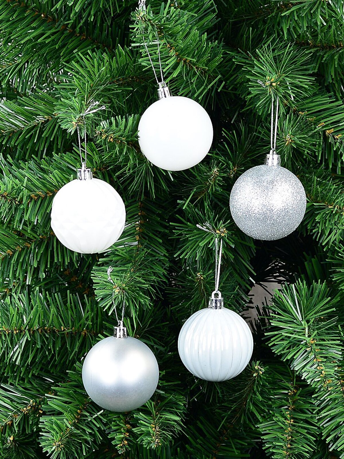 35x Lustrous Silver & Matte White Mixed Essential Baubles | 60mm — image 2