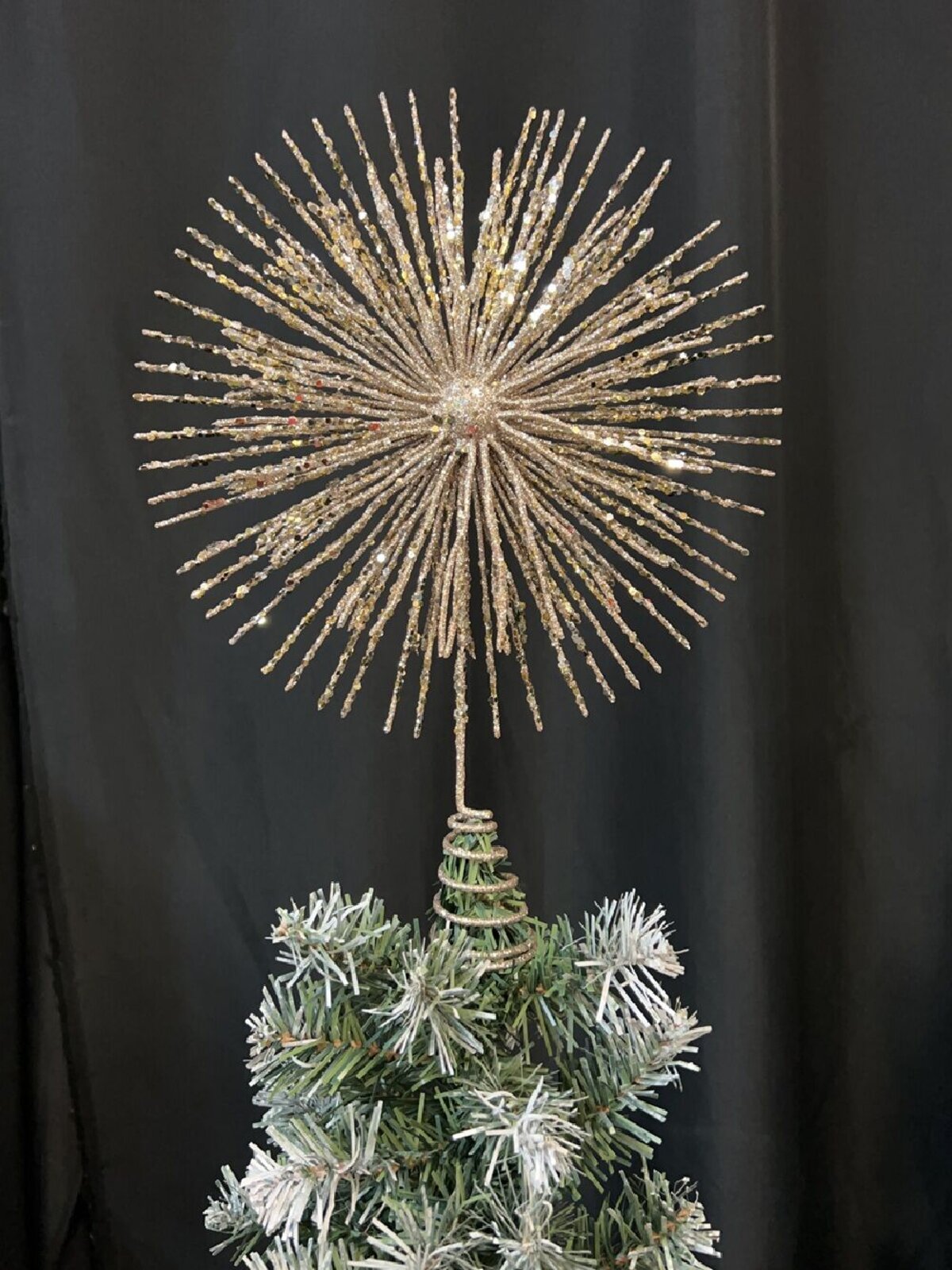 38cm Champagne Glitter Starburst Christmas Tree Top Decoration — image 2