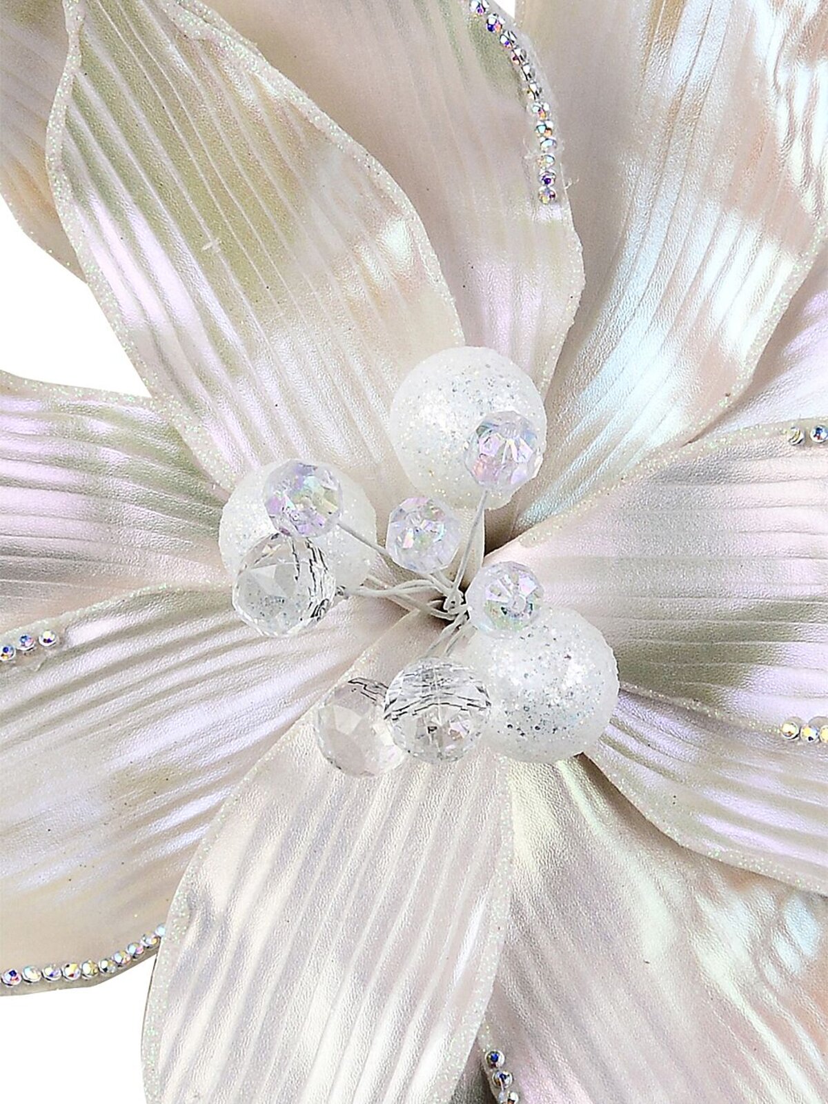 Matte Pearl Poinsettia With Diamante Edging Christmas Tree Clip Pick | 38cm — image 3