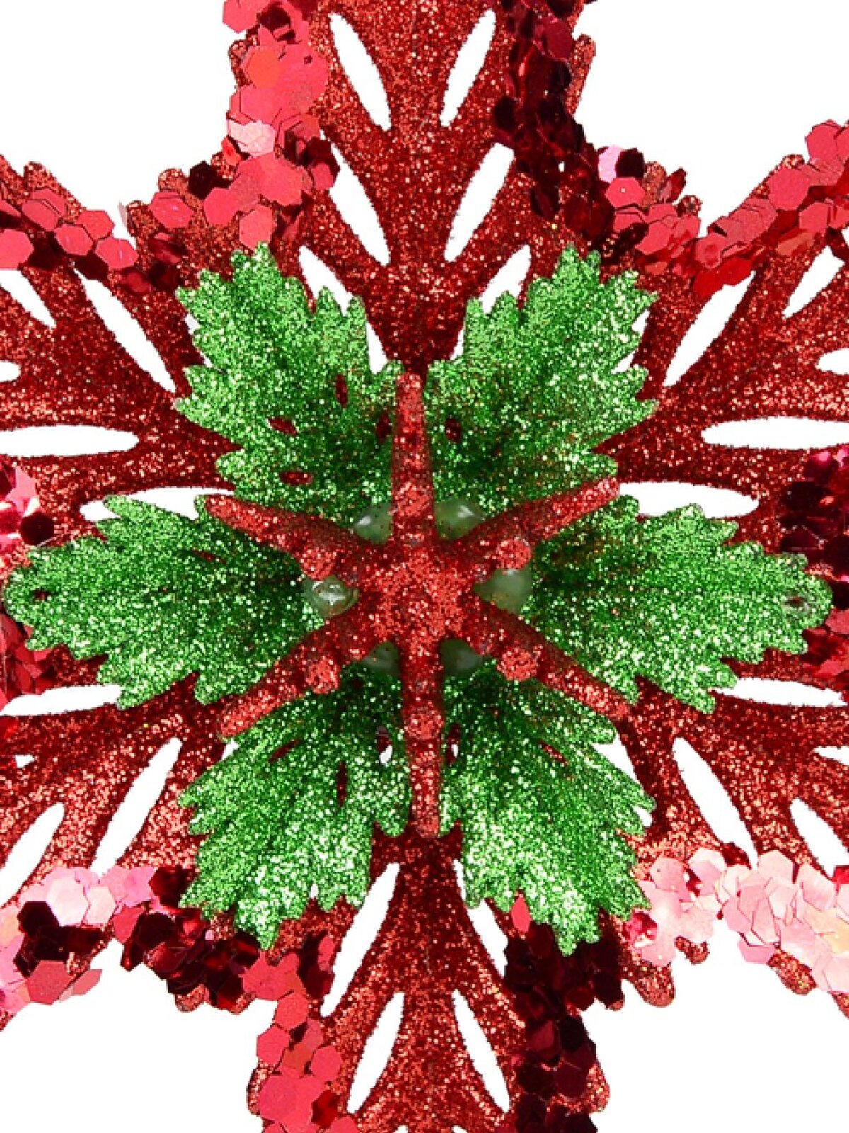 3D Red & Green Snowflake Christmas Tree Hanging Decoration - 15cm — image 2
