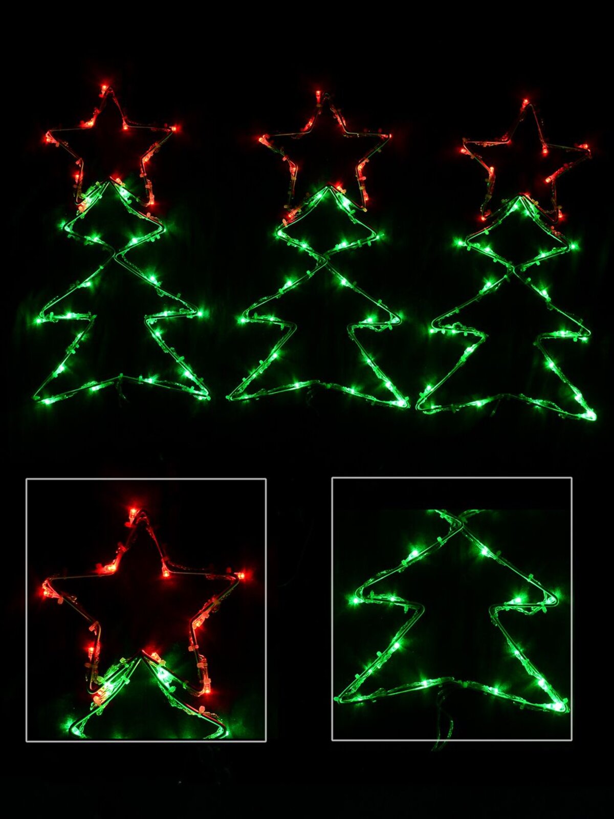 3x Christmas Trees & Stars With Red & Green String LED 2.5m Light Display — image 2