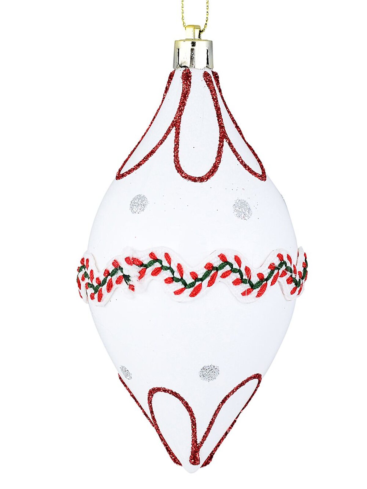 3x Red Green & White Whimsical Signature Lace Pattern Finial Drops | 13cm — image 4