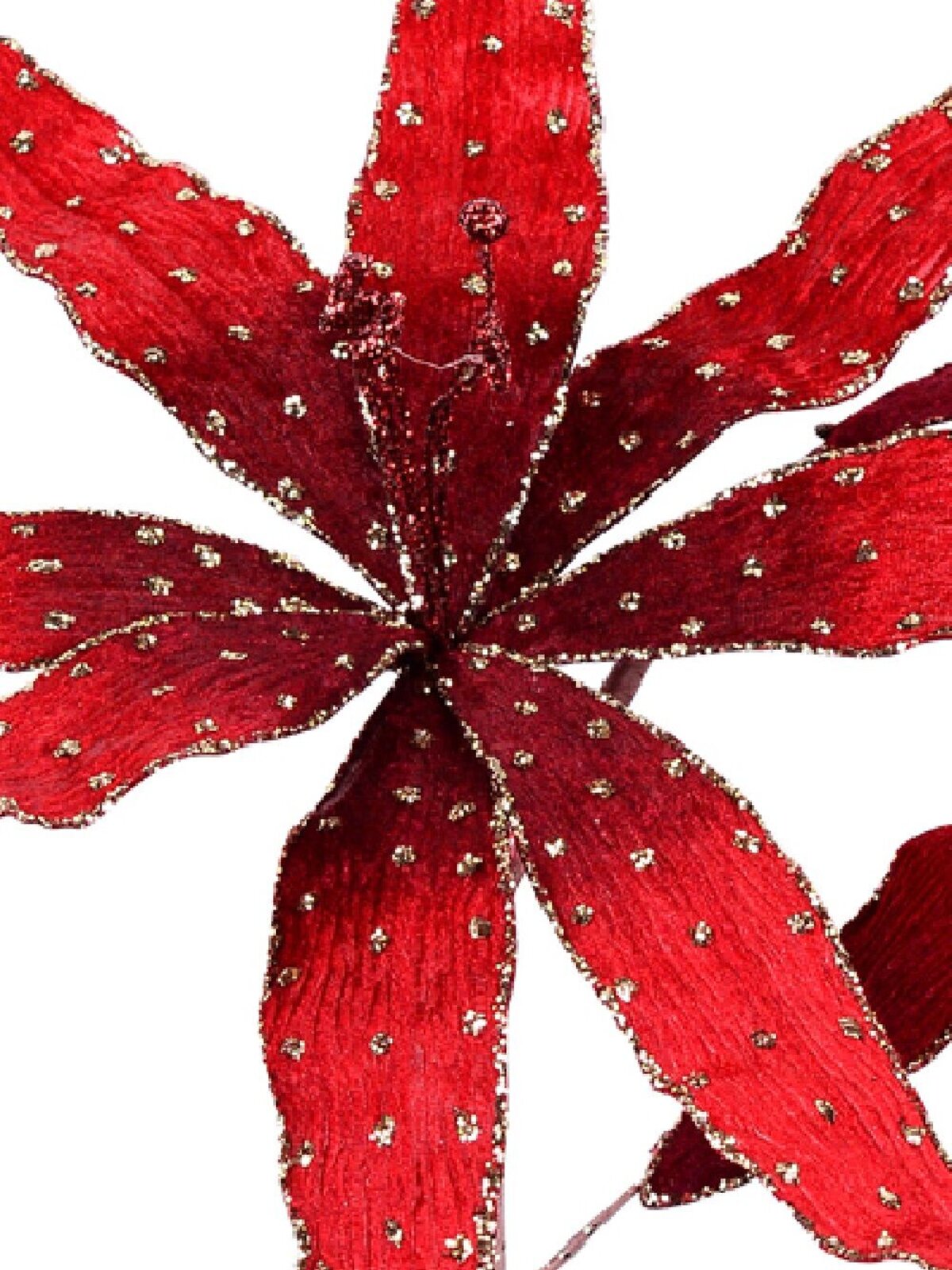 40cm Red Velvet Tiger Lily With Gold Glitter Long Christmas Stem — image 3