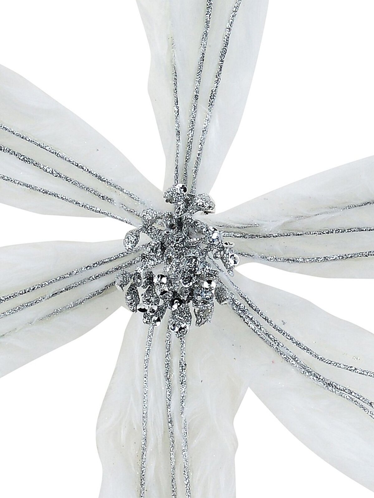 White Faux Fur & Silver Glitter Poinsettia Christmas Tree Clip Pick | 40cm — image 3