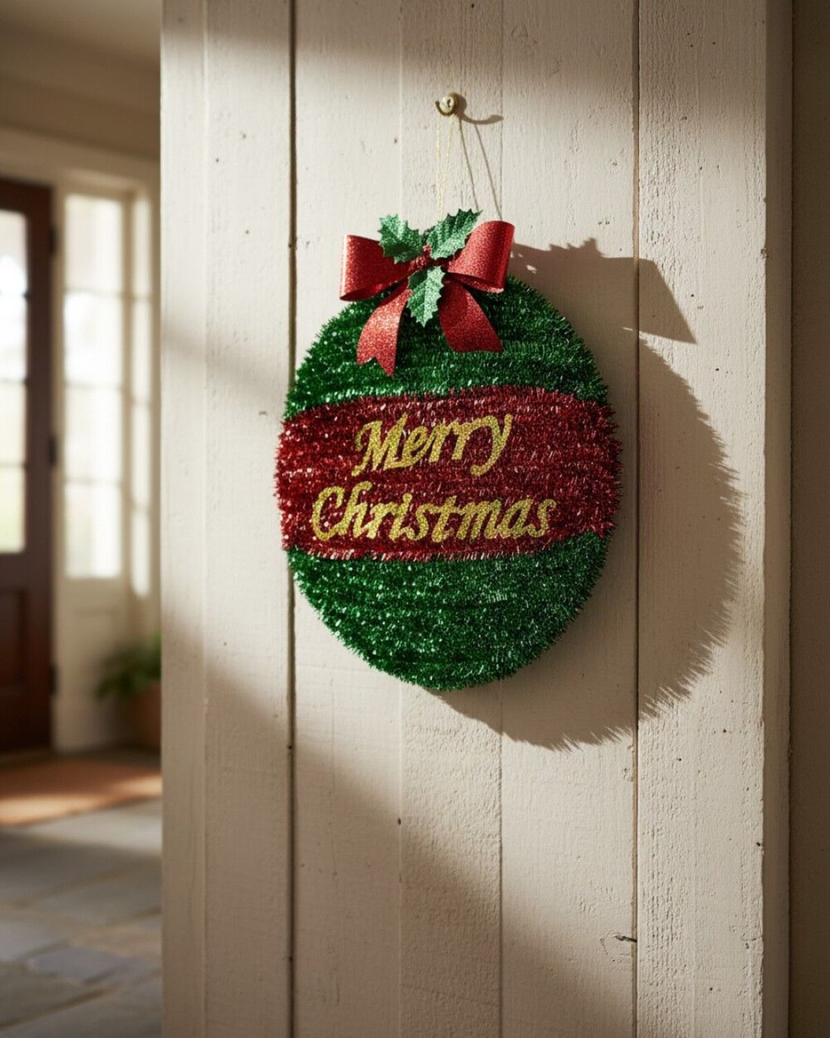 Red & Green Decorated Merry Christmas Bauble Tinsel Plaque Ornament | 43cm — image 2