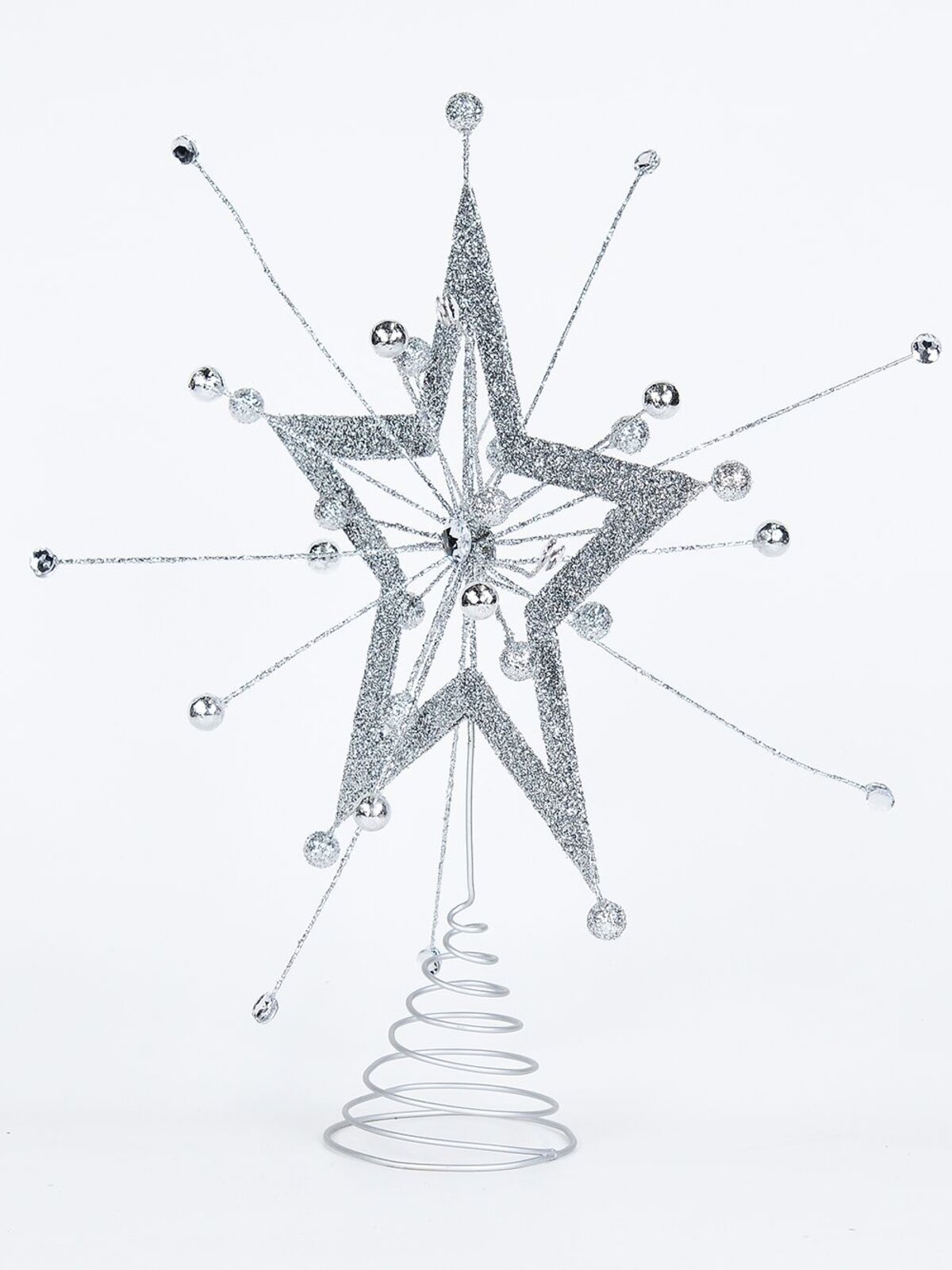 43cm Silver Glitter Christmas Starburst With Diamantes Tree Top Decoration — image 3