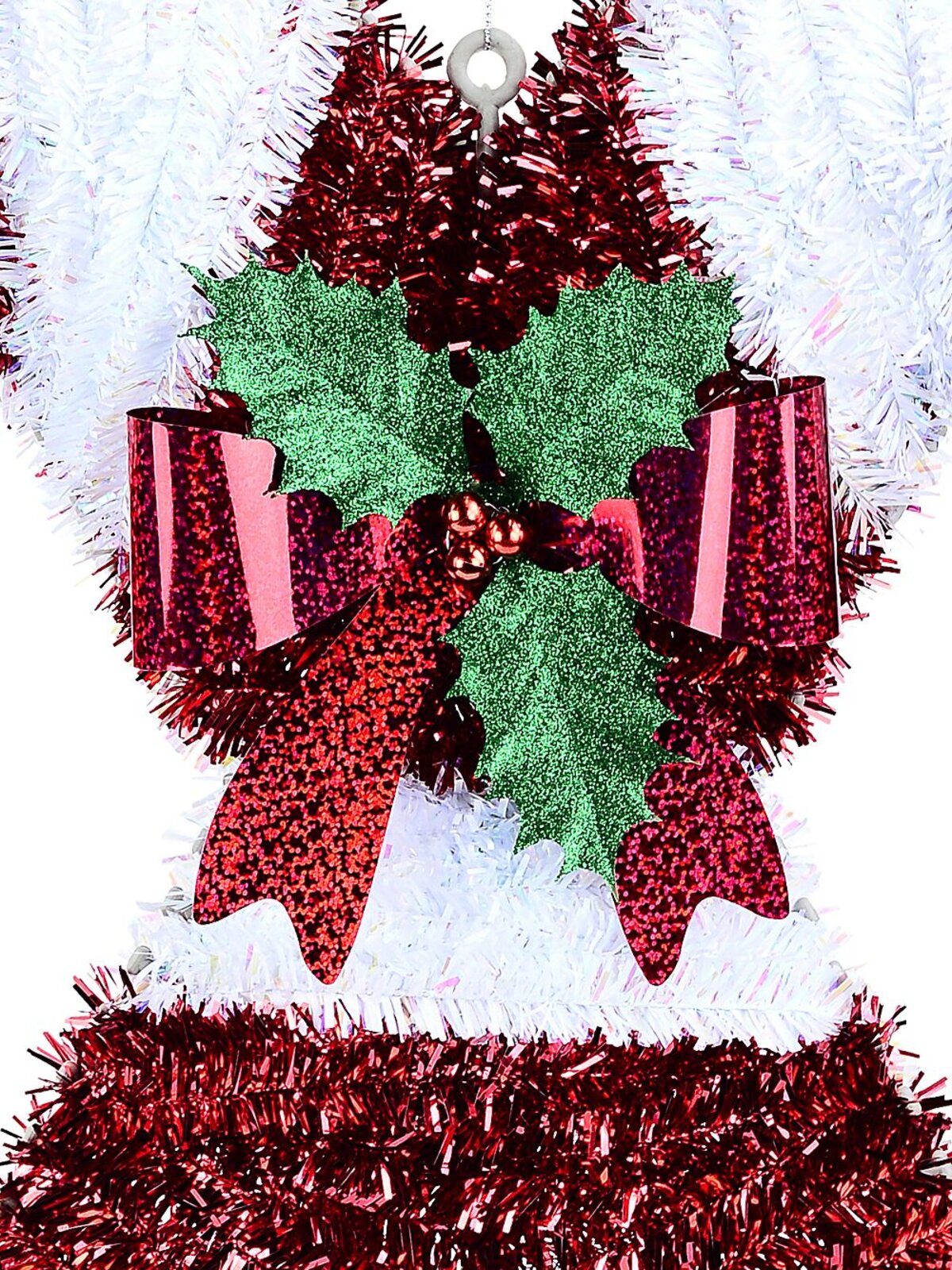 Red & Iridescent White Stripe Crossing Candy Canes Tinsel Plaque | 47cm — image 3