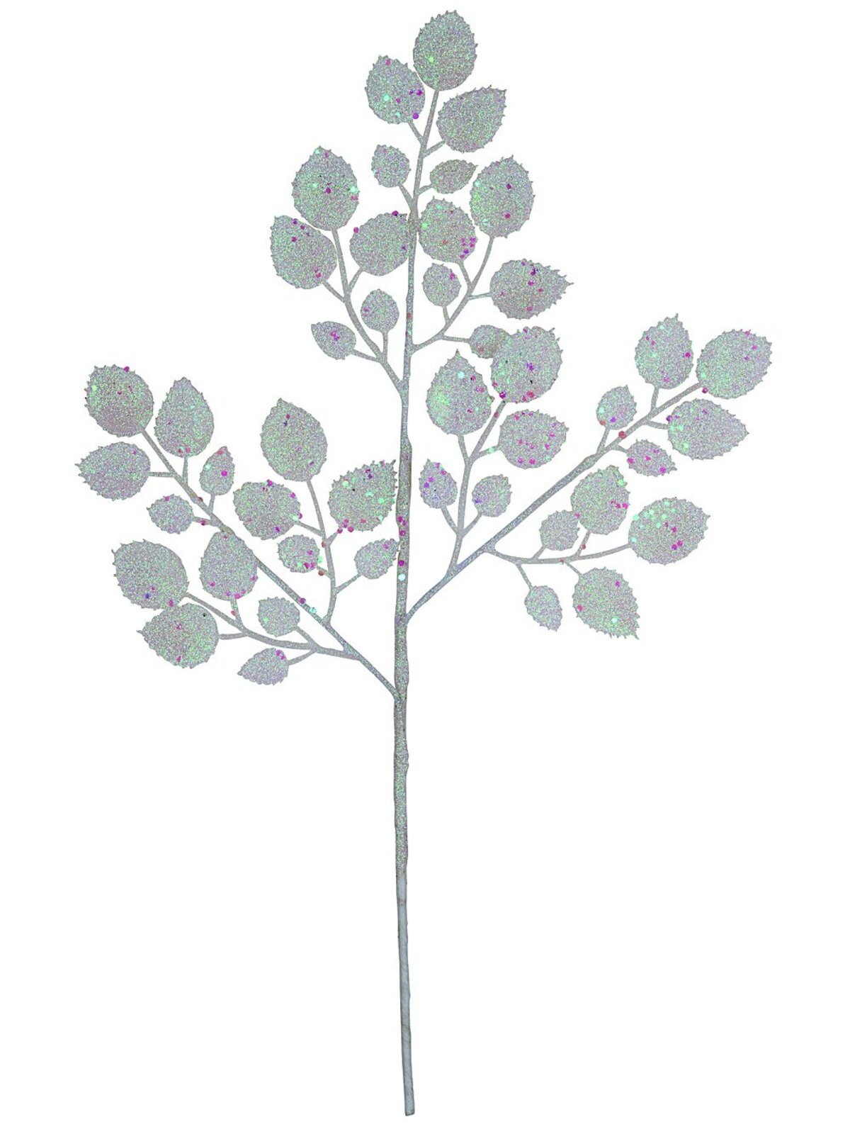 White & Iridescent Glitter Holly Leaf Look Long Christmas Stem | 47cm — image 3