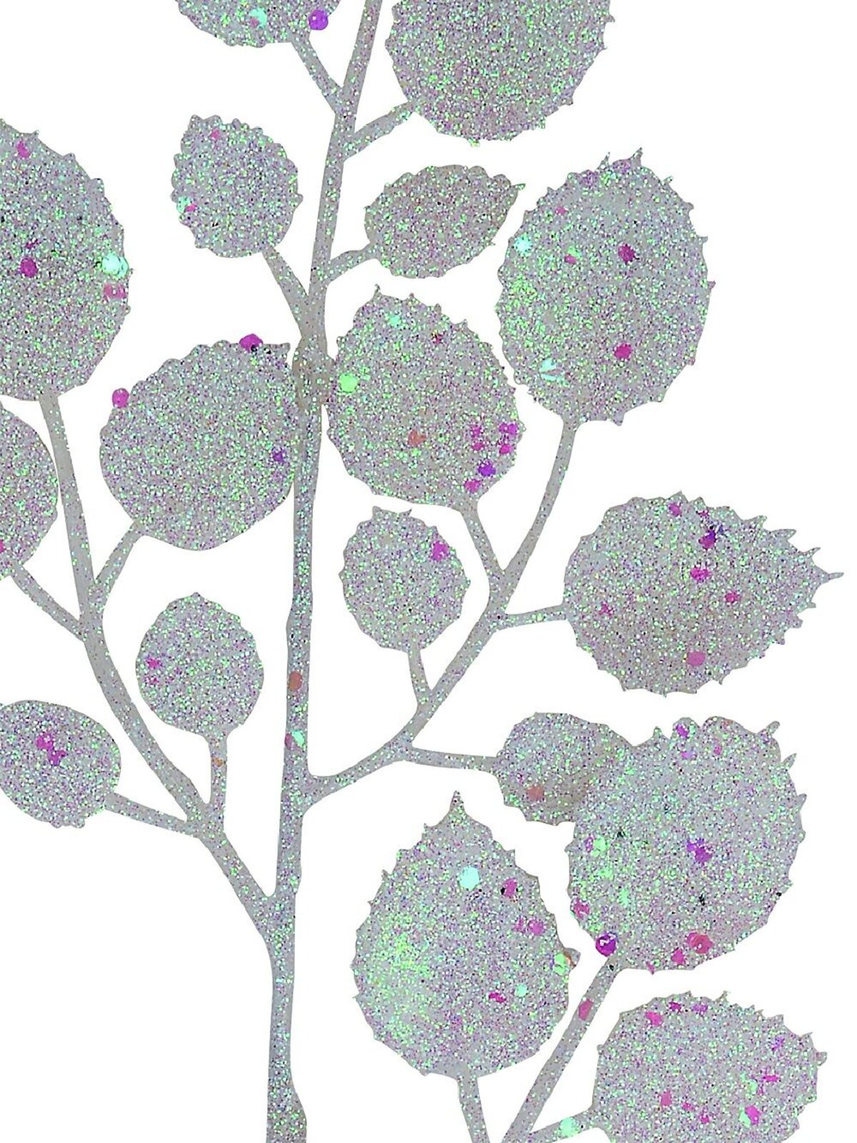 White & Iridescent Glitter Holly Leaf Look Long Christmas Stem | 47cm — image 4