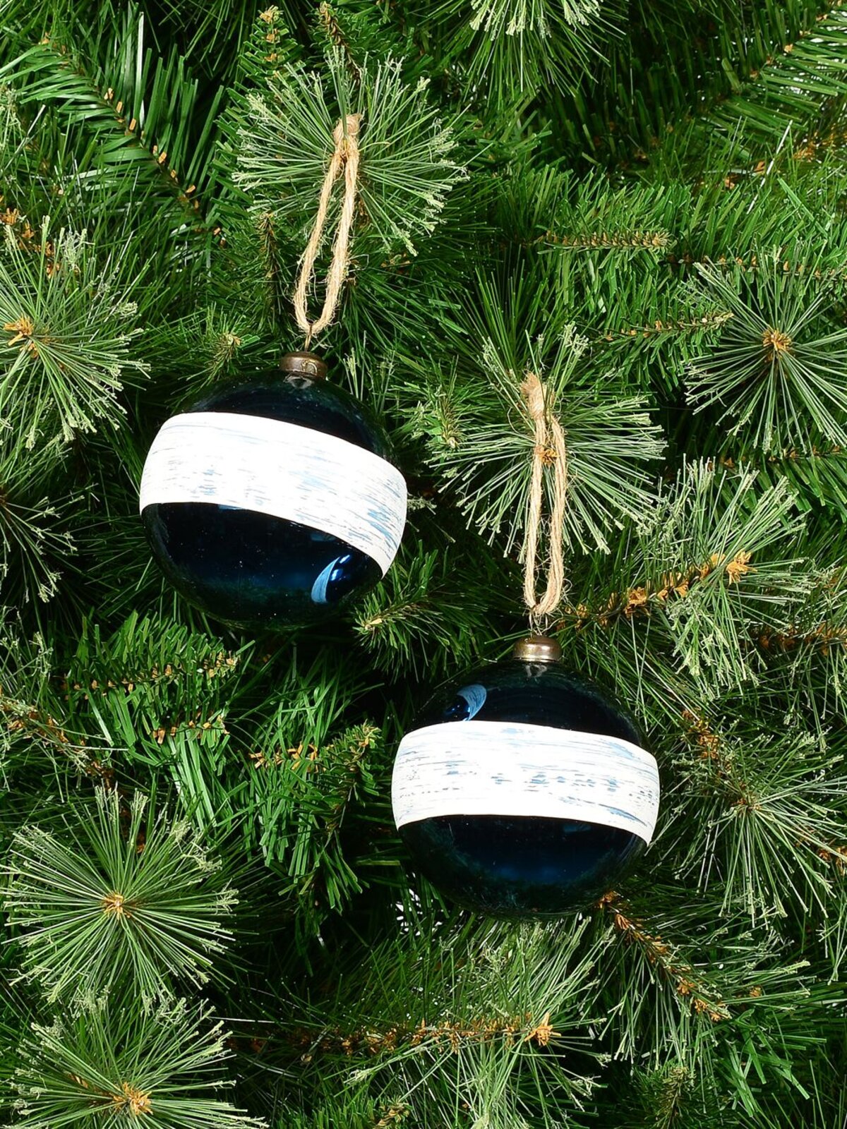 4x Dynamic Blue Statement Hand Painted Ribbon Stripe Baubles | 80mm — image 2