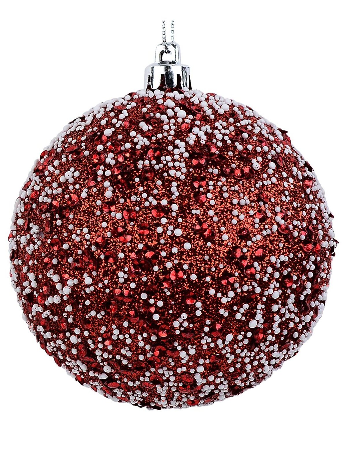 4x Lustrous Red & White Statement Sequin & Beaded Baubles | 80mm — image 3
