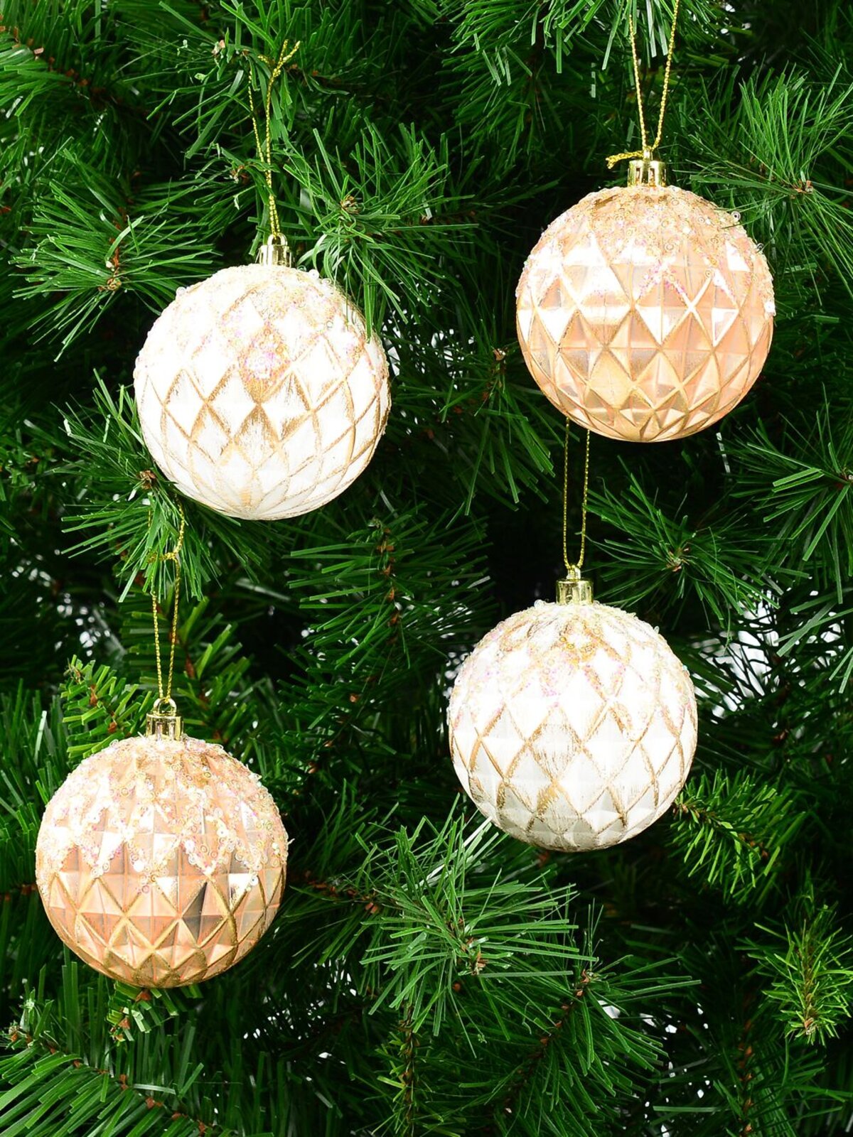 4x Opulent Rose Gold & White Statement Sequin & Diamond Baubles | 80mm — image 2