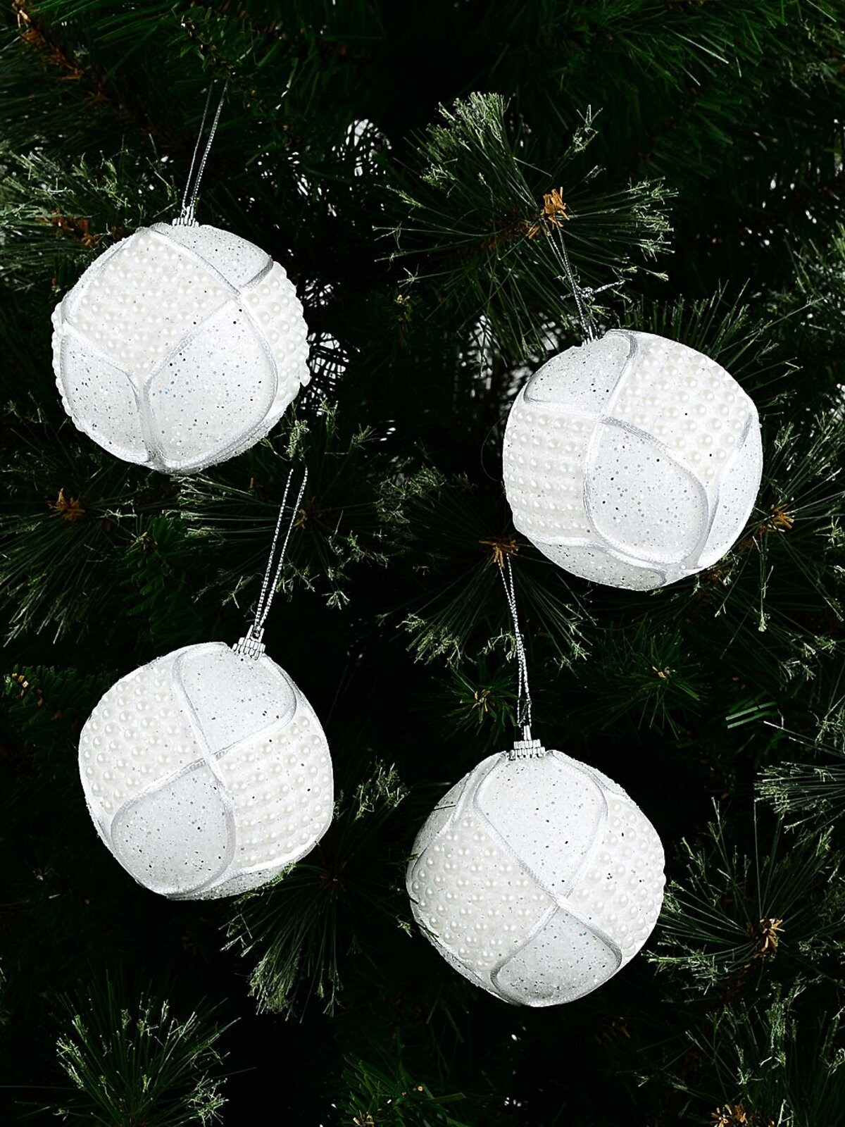 4x Opulent White & Silver Statement Pearl Bead Geometric Baubles | 80mm — image 2