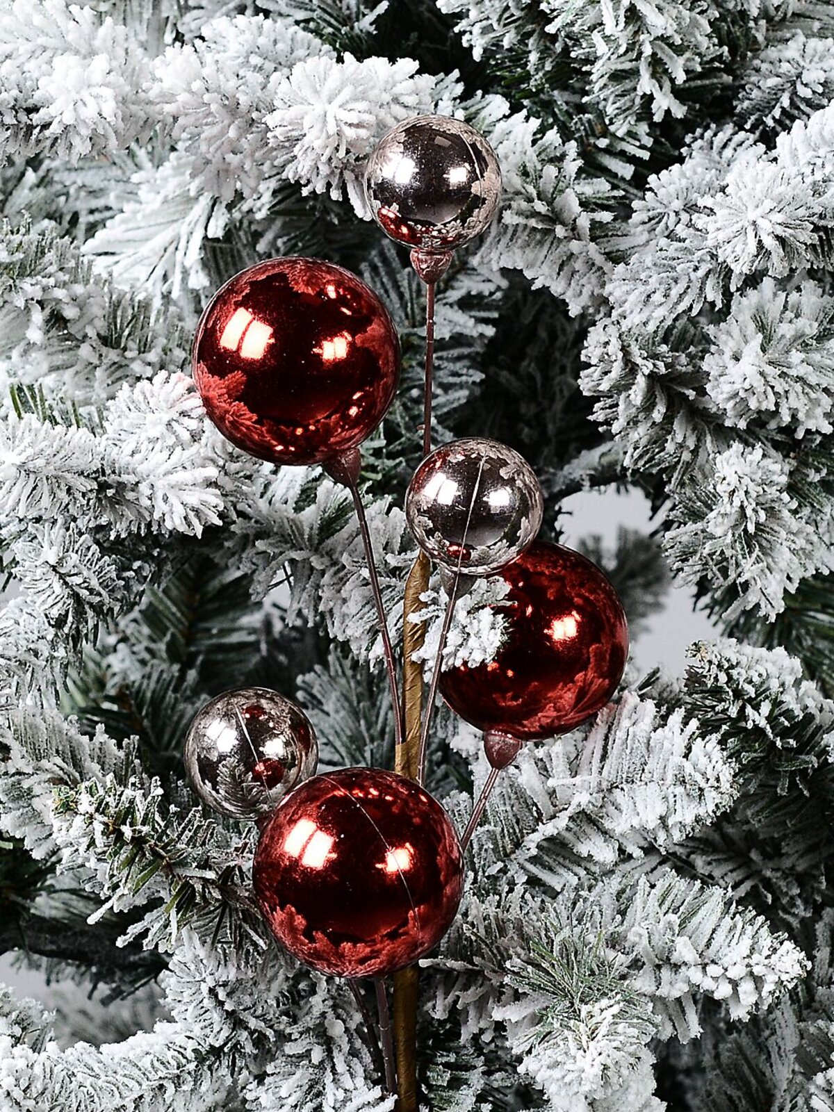Shiny Red & Pink Bauble Cluster Spray Long Christmas Stem | 50cm — image 2