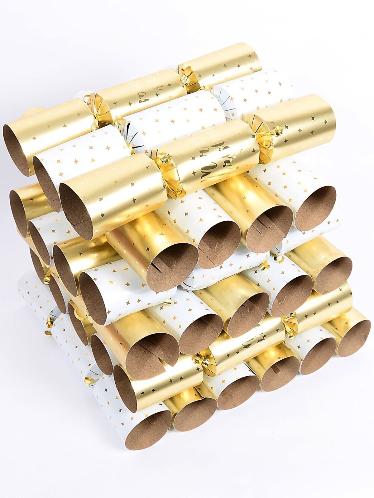 50x 30cm Matte Gold & White Merry Christmas & Stars Cracker Bon Bons — image 2