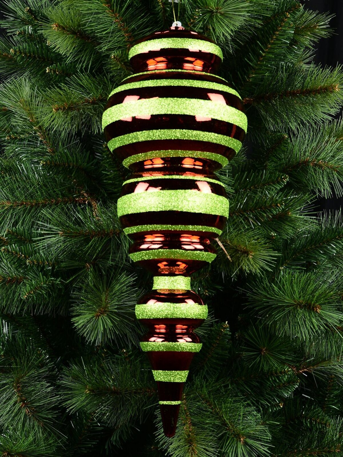 Apple Red & Lime Green Glitter Striped Large Display Ellipsoid Finial | 52cm — image 2