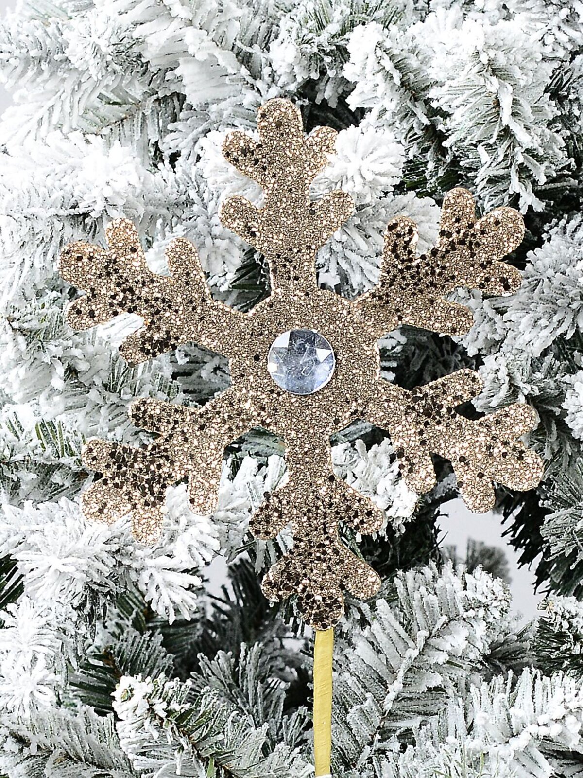 Shiny Champagne Snowflake With Diamante Long Christmas Stem | 52cm — image 2