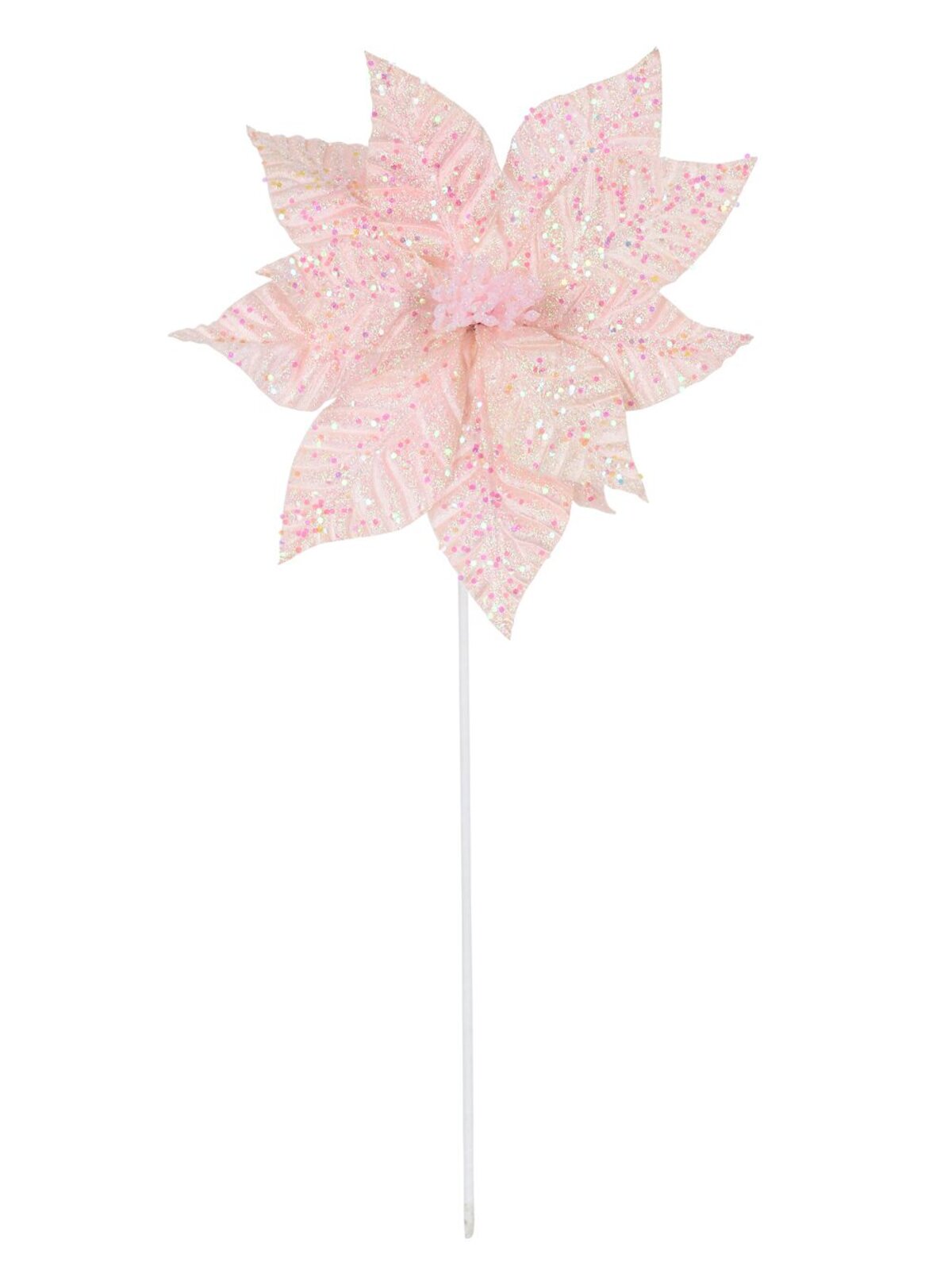 Fairy Floss Pink Poinsettia With Iridescent Sequins Long Christmas Stem | 55cm — image 3
