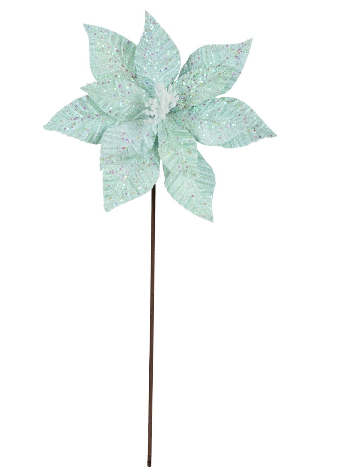 Fairy Floss Turquoise Poinsettia With Sequins Long Christmas Stem | 55cm — image 3