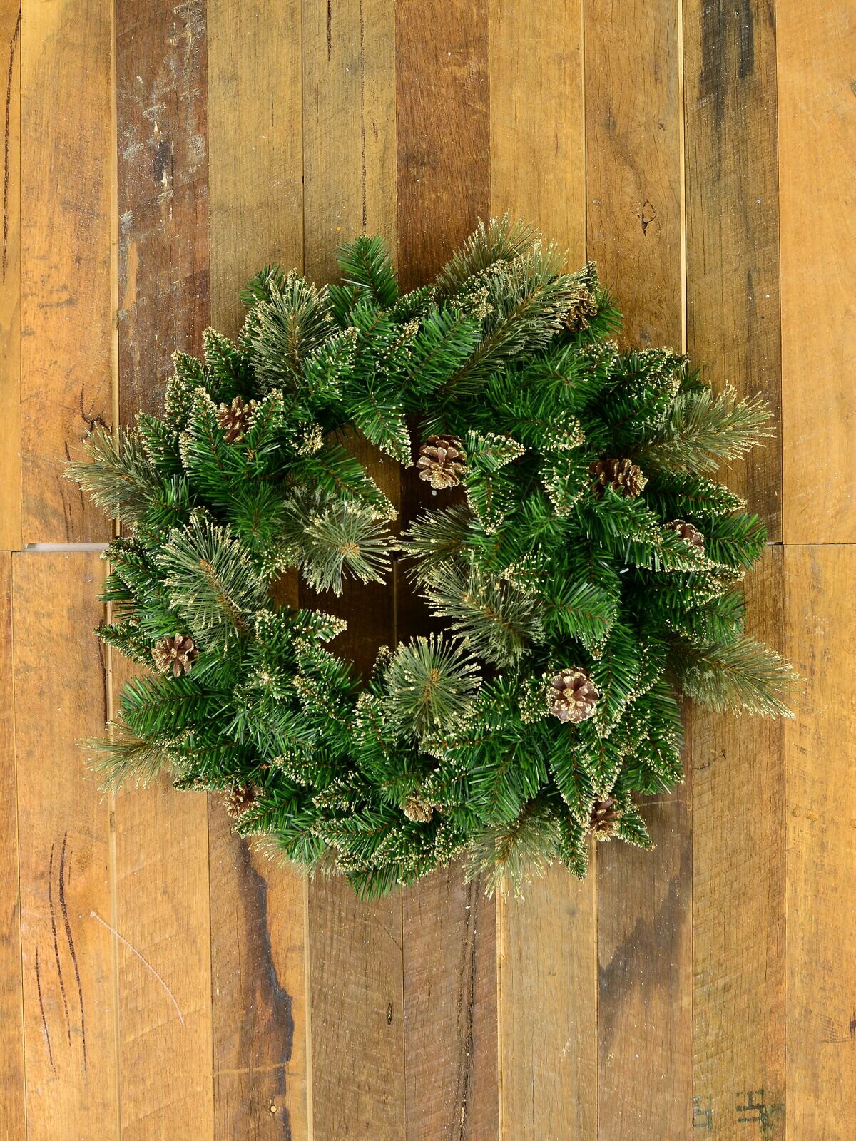 56cm Balsam Fir & Pine Wreath With 132 Gold Glittered Tips & Pine Cones — image 2