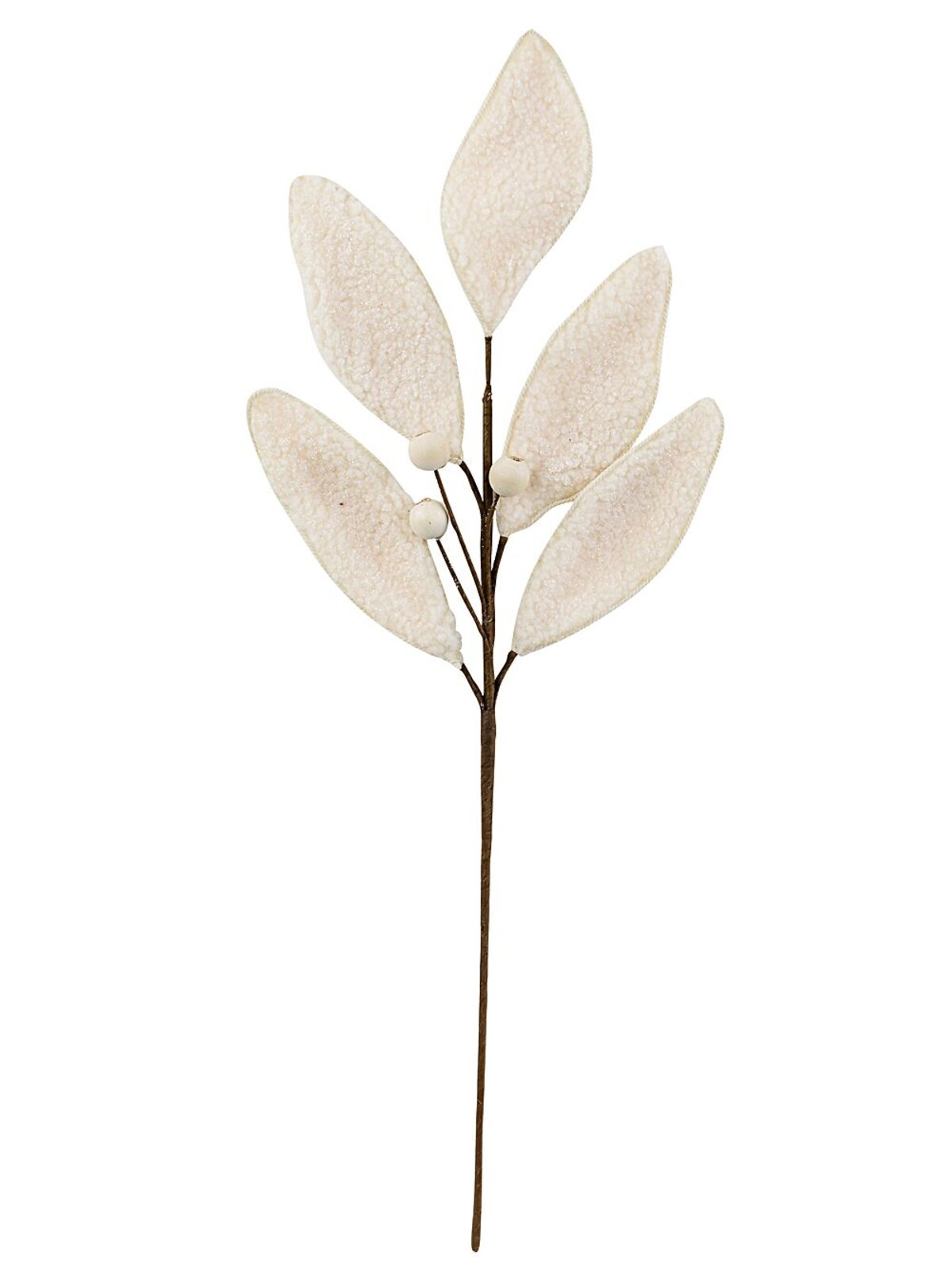 Cream Natural Wool Magnolia Leaf & Berry Spray Long Christmas Stem | 58cm — image 4