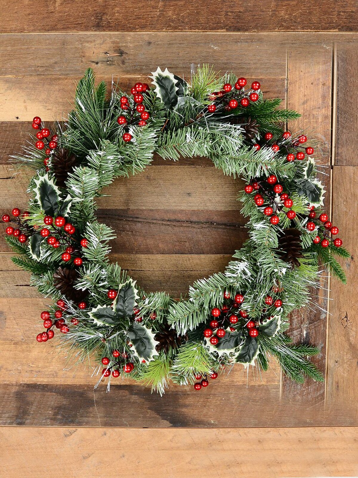 58cm Snowy Forest Christmas Wreath With Mixed Pine Spruce & Holly — image 5