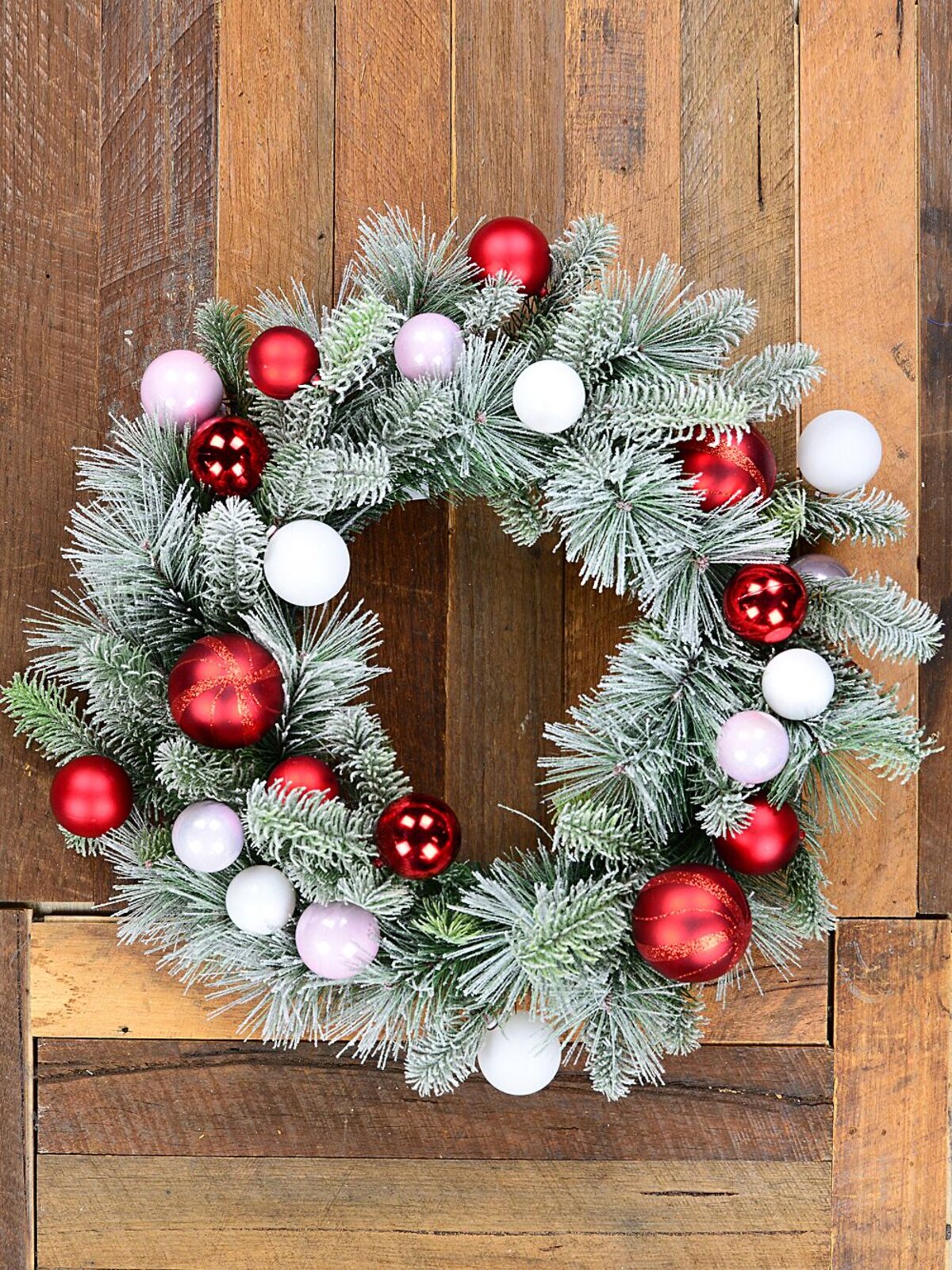 60cm Festive Frost Christmas Wreath With Red, Pink & White Winter Fir — image 5