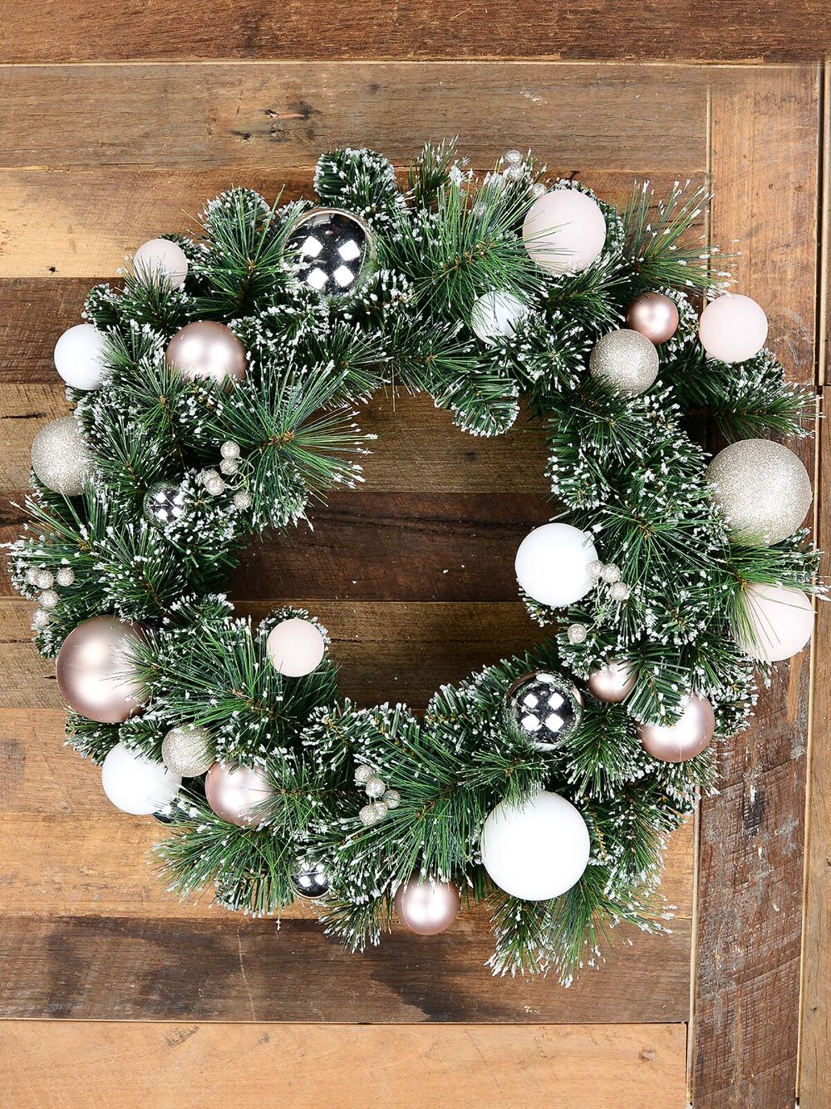 60cm Luxe Champagne & Rose Gold Christmas Wreath With White Frost Tips — image 5