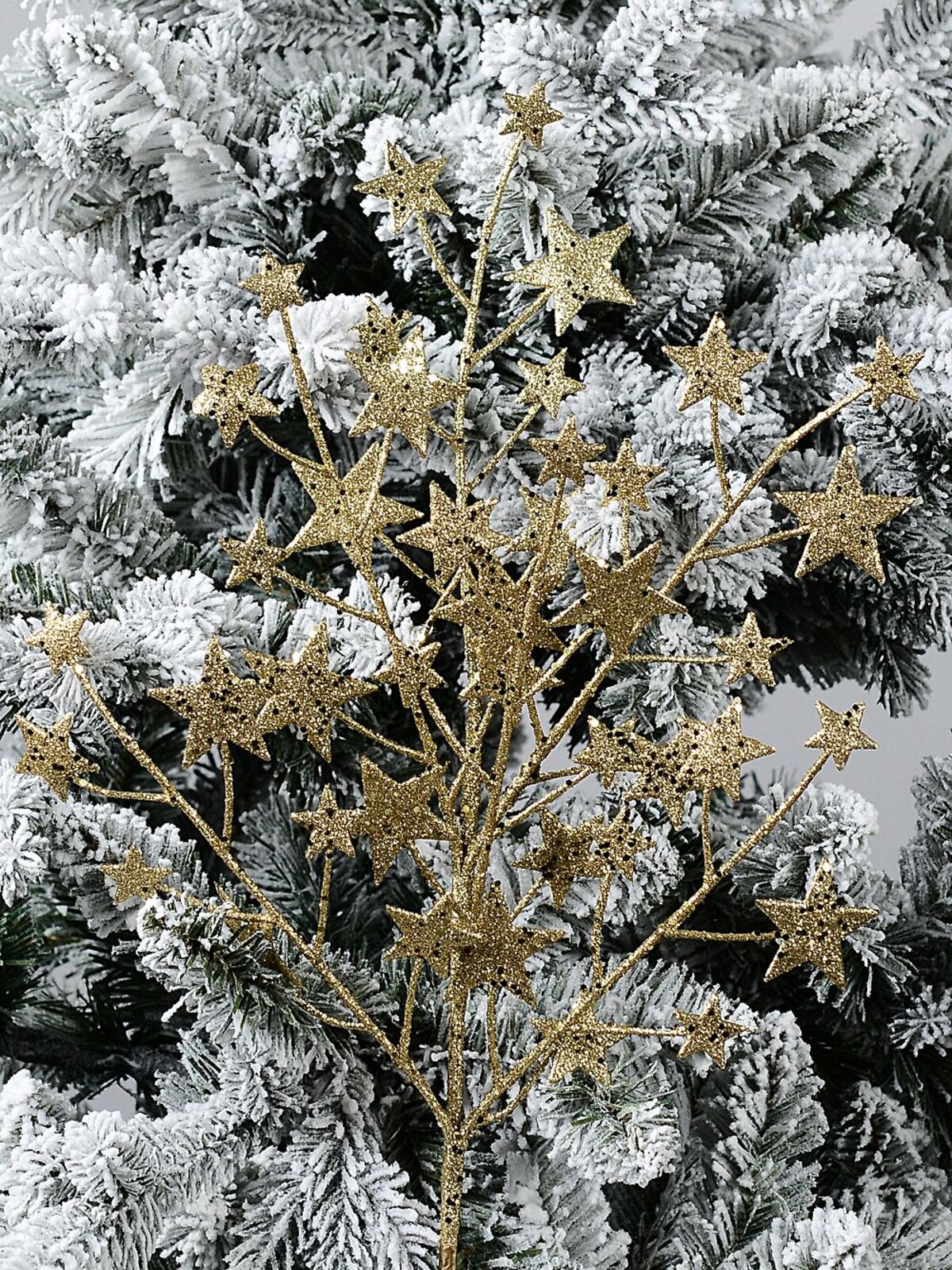 Gold Glitter & Sequin Stars Spray Long Christmas Stem | 62cm — image 2