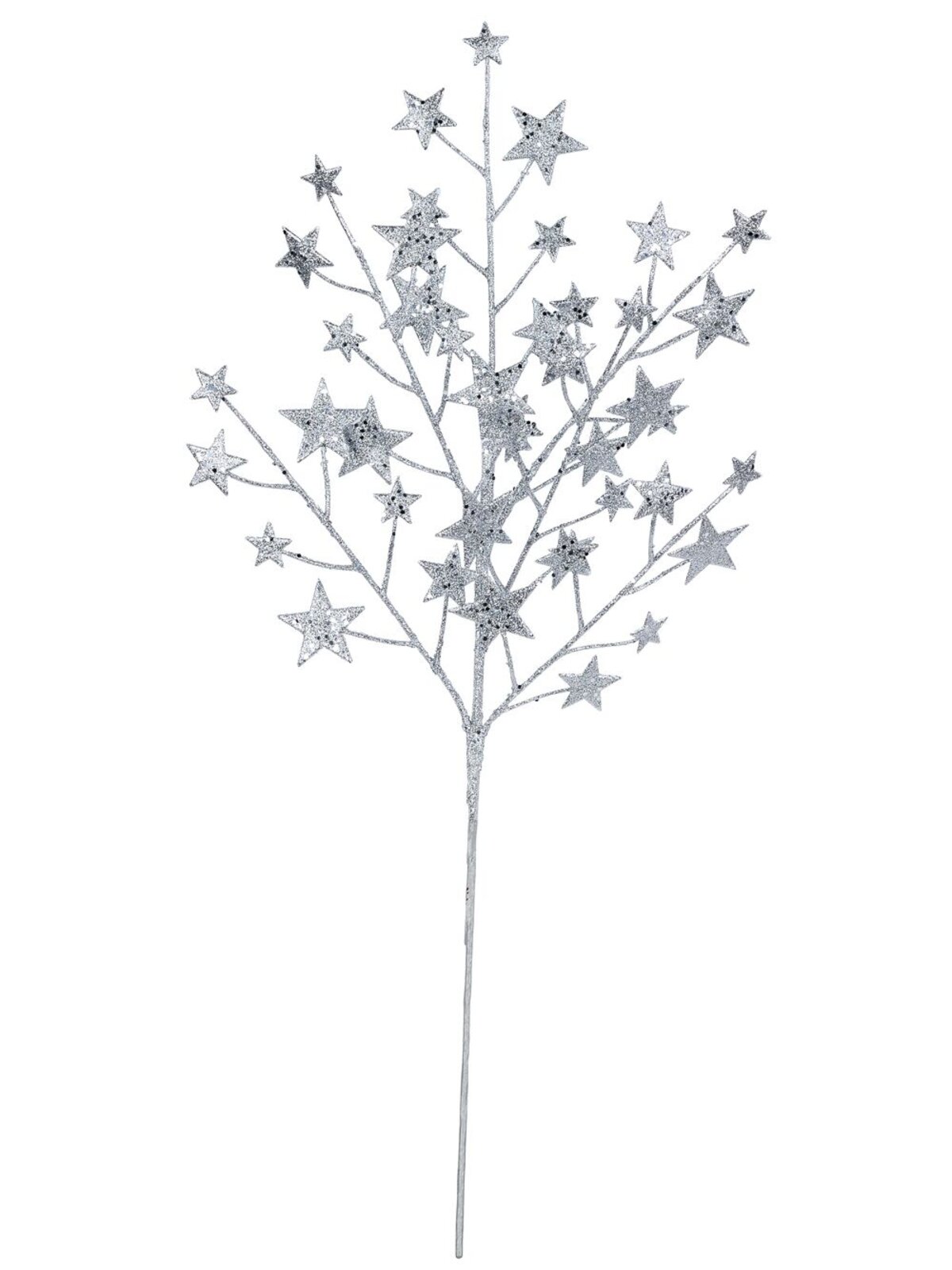 Shiny Silver Glitter & Sequin Stars Spray Long Christmas Stem | 62cm — image 3
