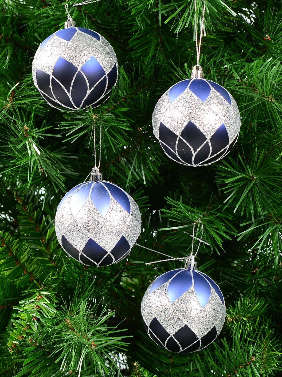 6x Dynamic Ombre Blue Statement Glitter Quadrilateral Baubles | 80mm — image 2