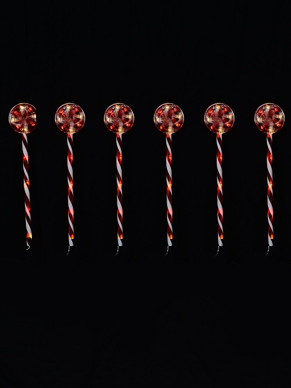 6x LED Christmas Lollipop Path Lights - Red & White Candy Swirl Stakes | 50cm — image 3