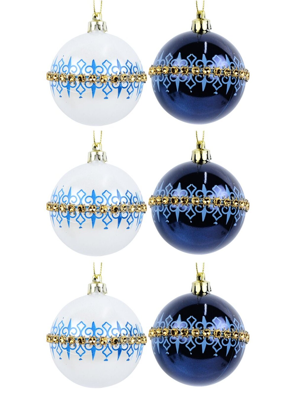 6x Opulent Blue & White Essential Fleur De Lis Diamante Baubles | 60mm — image 3