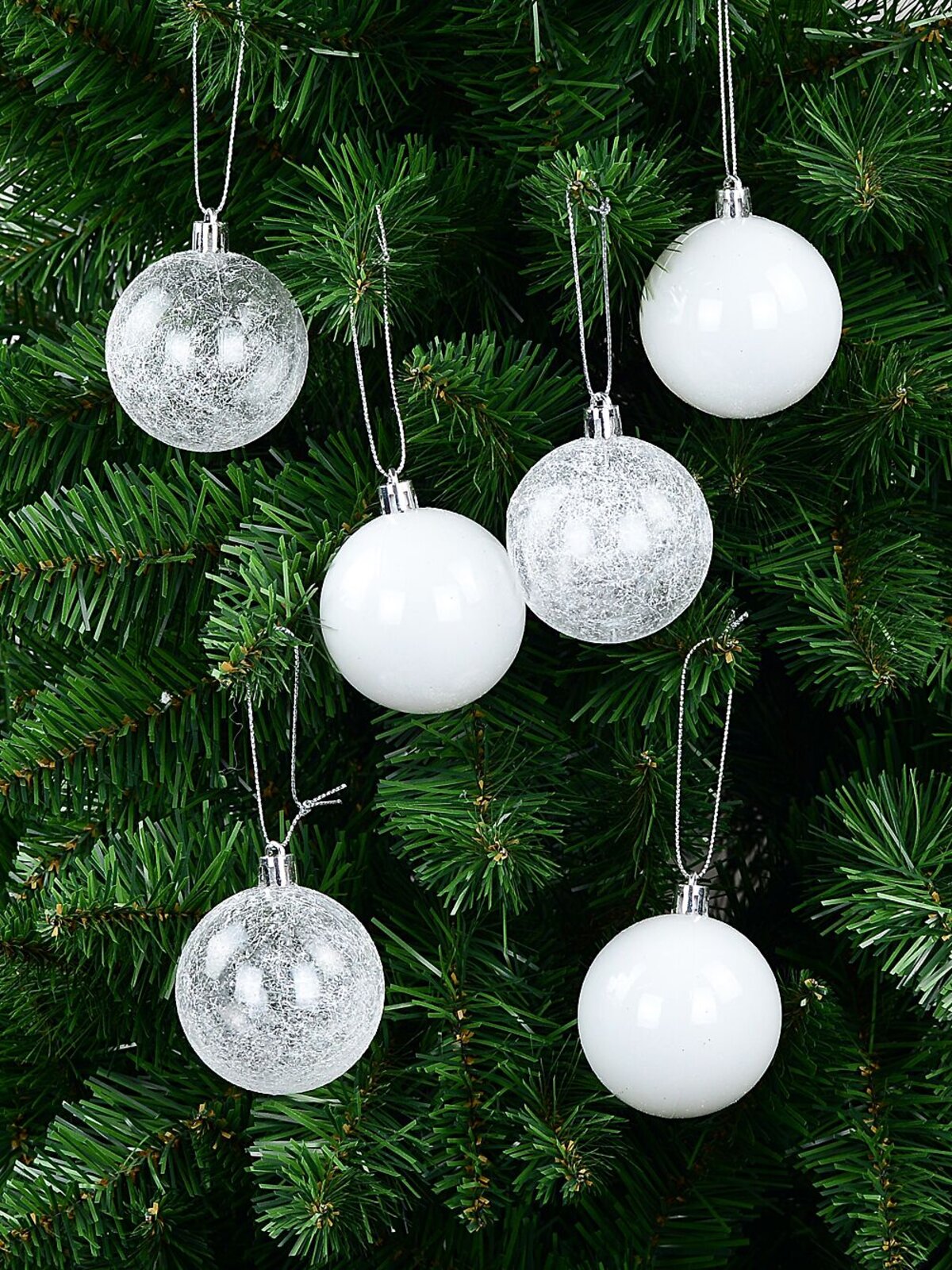 6x Radiant White & Clear Essential Gloss & Frosted Baubles | 60mm — image 2