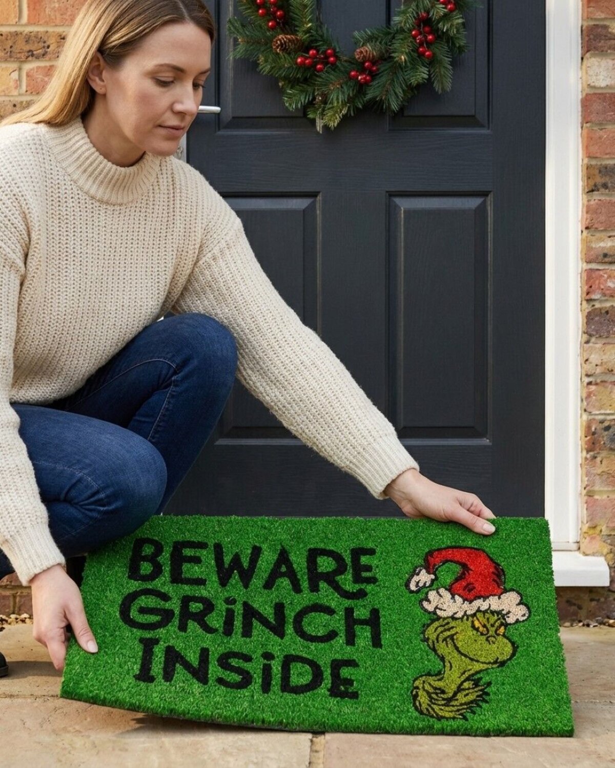 Dr. Seuss The Grinch Doormat | 75cm Beware Grinch Inside Entryway Mat — image 3